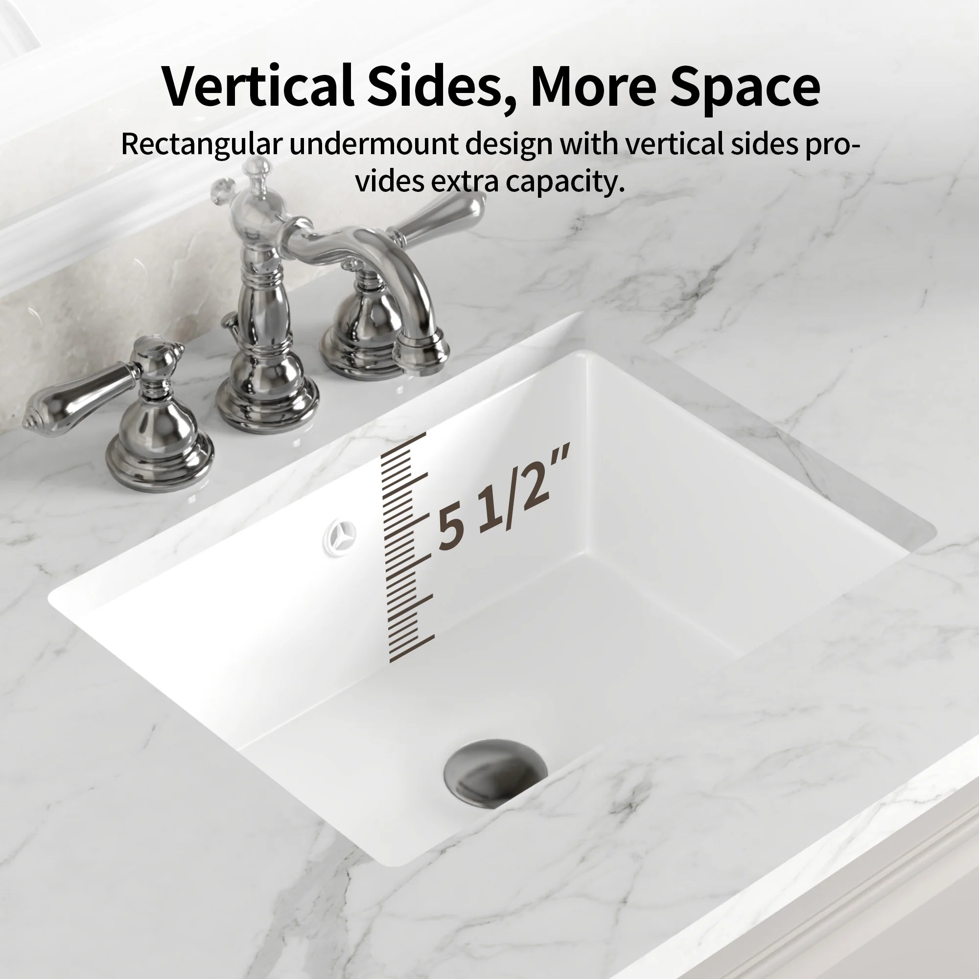 DeerValley DV-1U0477 18 x 13.5 Inch Undermount Bathroom Sink, White Ceramic Under Counter Bathroom Sinks, Modern Lavatory Vanity Bath Wash Bowl Basin with Overflow - Image 2
