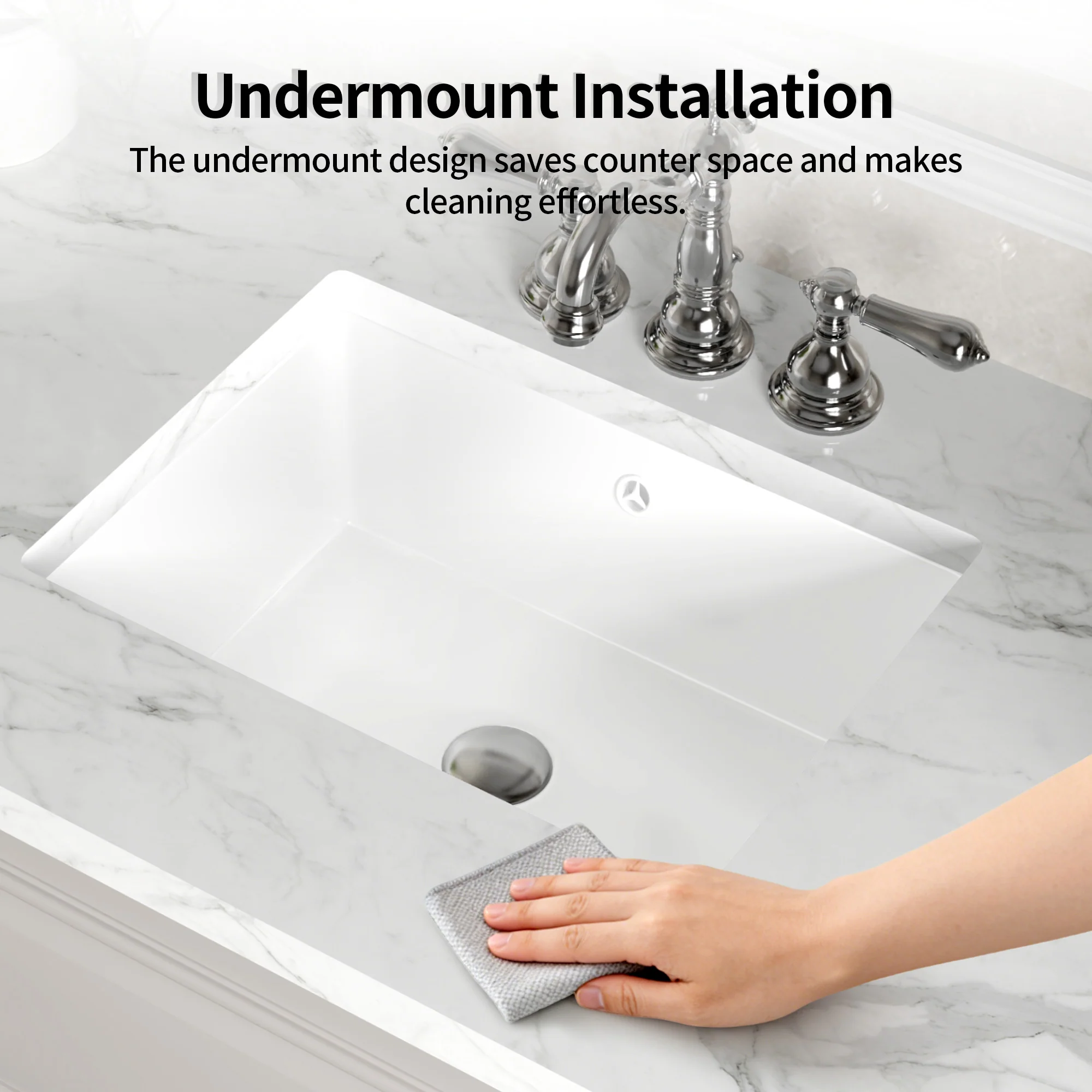 DeerValley DV-1U0477 18 x 13.5 Inch Undermount Bathroom Sink, White Ceramic Under Counter Bathroom Sinks, Modern Lavatory Vanity Bath Wash Bowl Basin with Overflow - Image 4