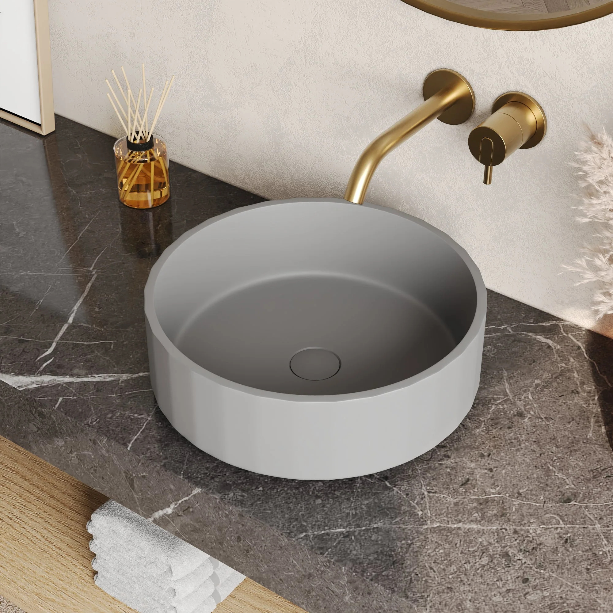 17" x 6" Round Vessel Bathroom Sink, Concrete - Image 3