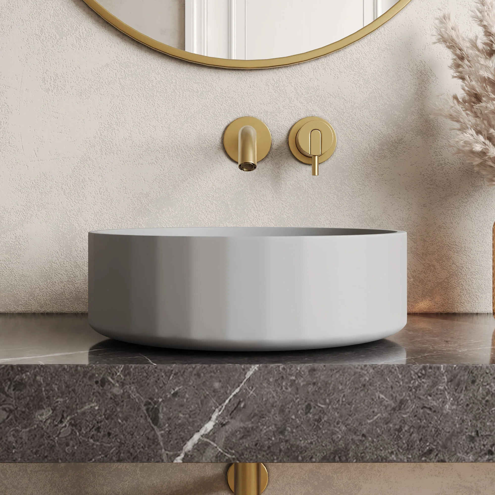 17" x 6" Round Vessel Bathroom Sink, Concrete - Image 5