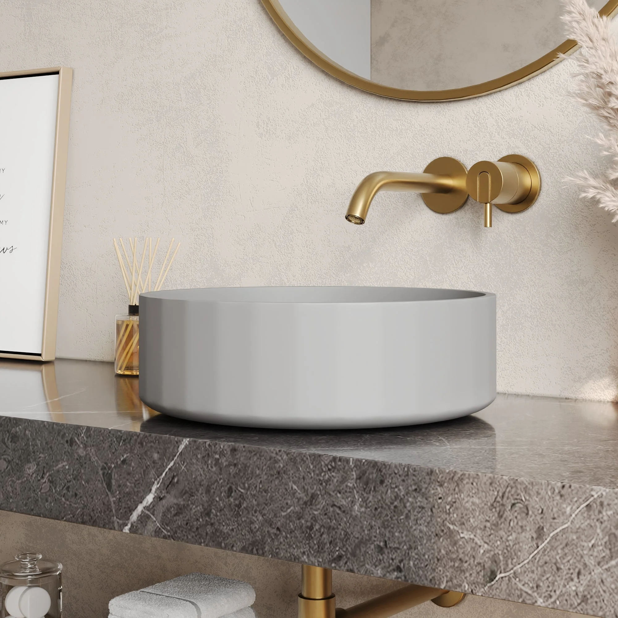 17" x 6" Round Vessel Bathroom Sink, Concrete - Image 6