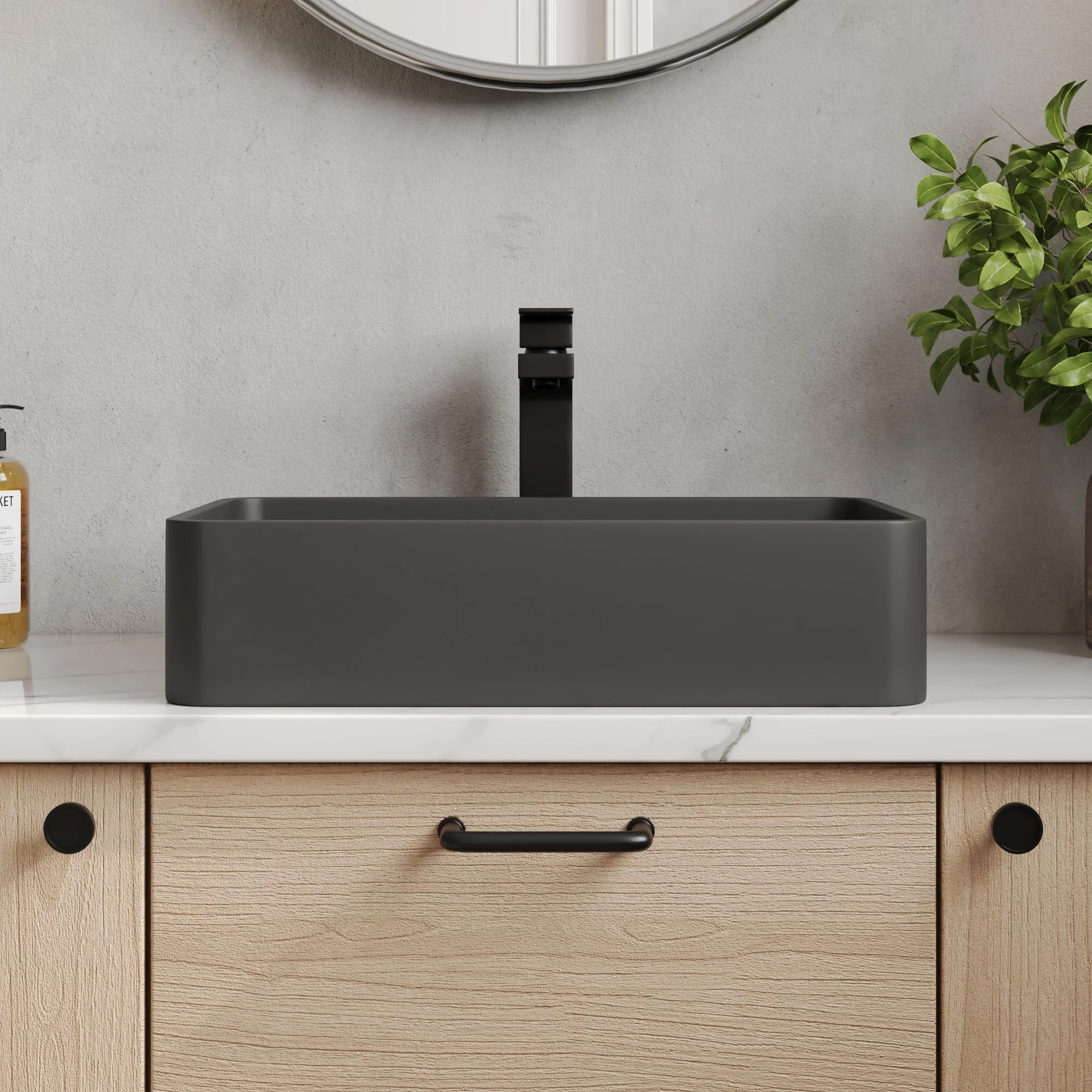20" x 13" Rectangular Vessel Bathroom Sink, Concrete - Image 6