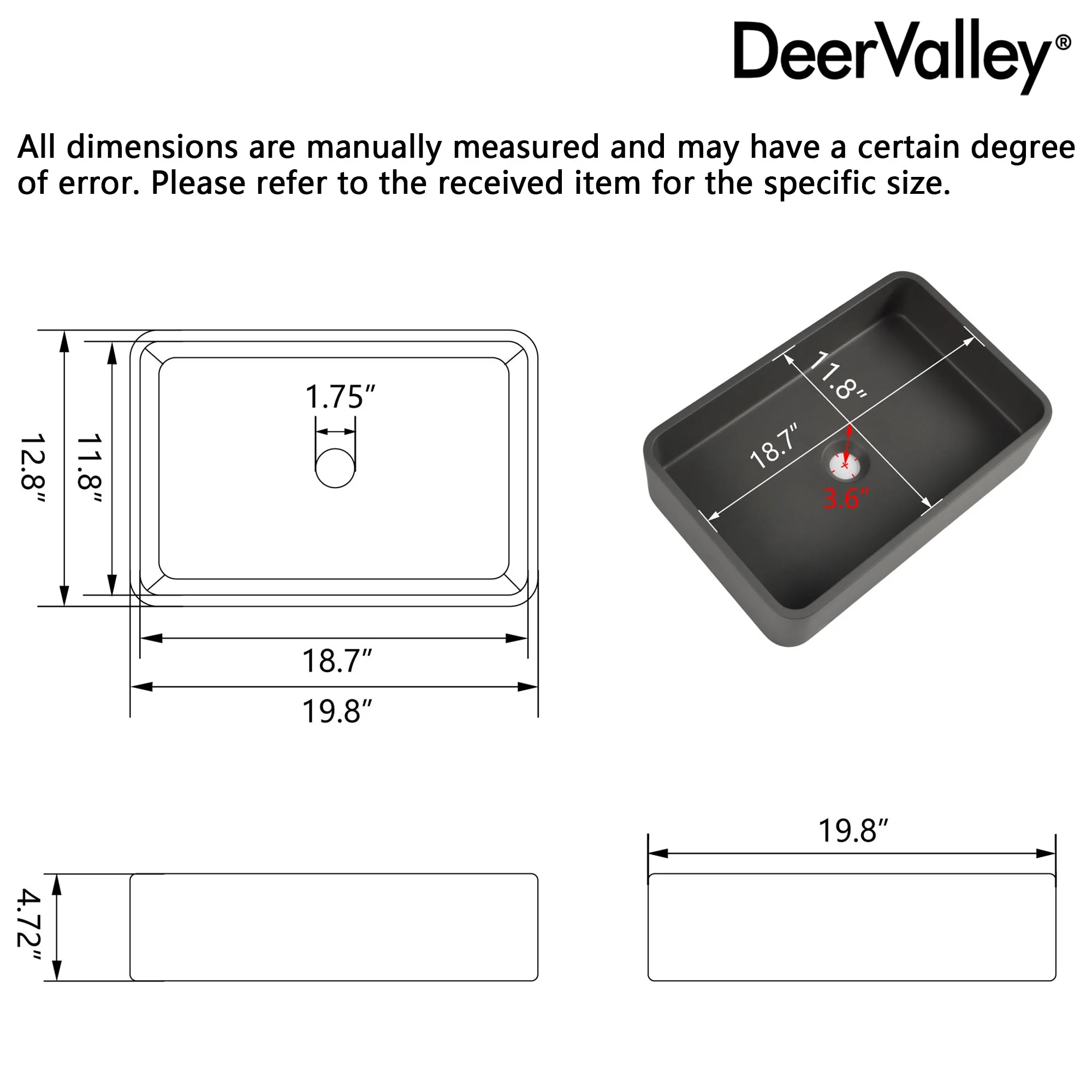 20" x 13" Rectangular Vessel Bathroom Sink, Concrete - Image 9