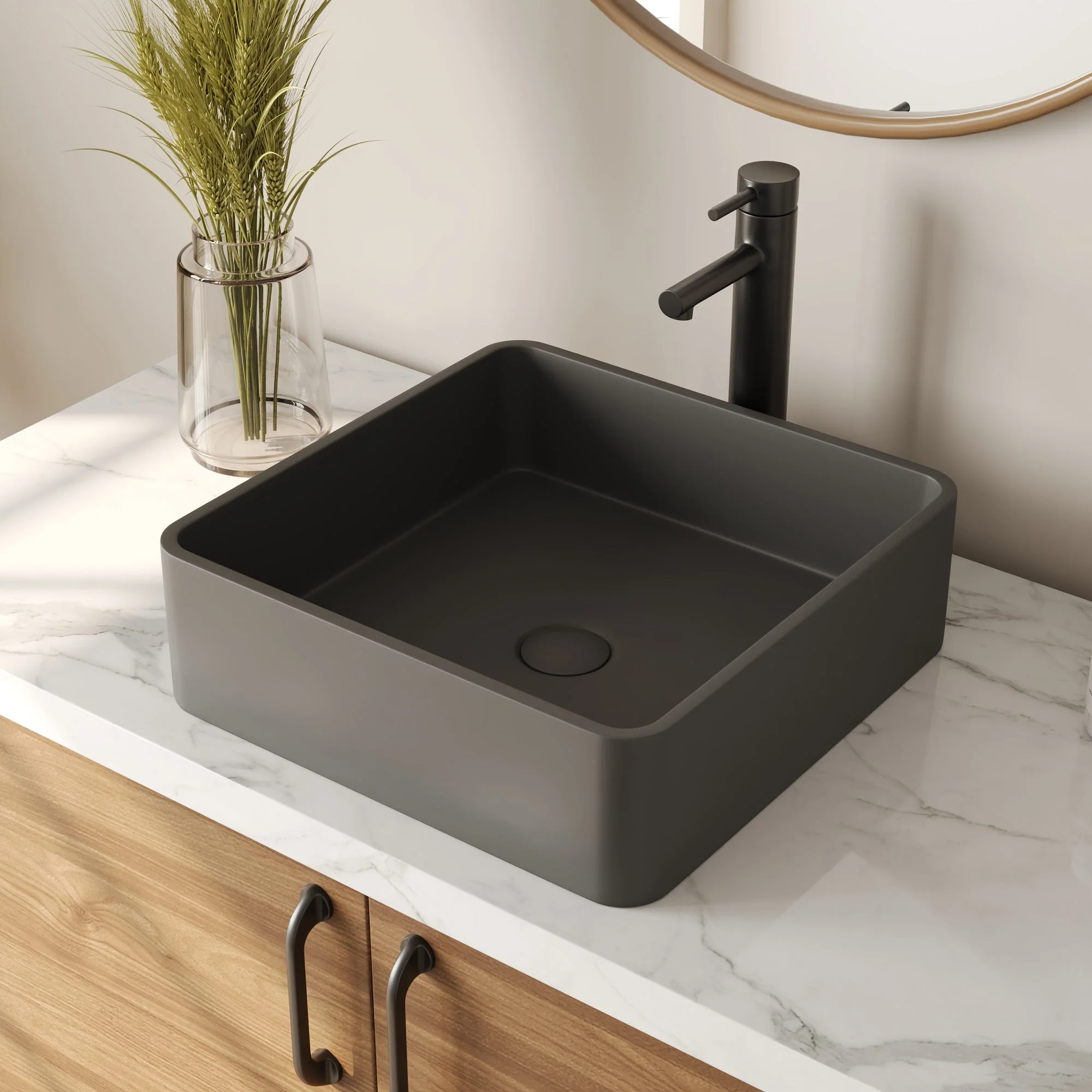 15" x 5" Rectangular Vessel Bathroom Sink, Concrete - Image 3