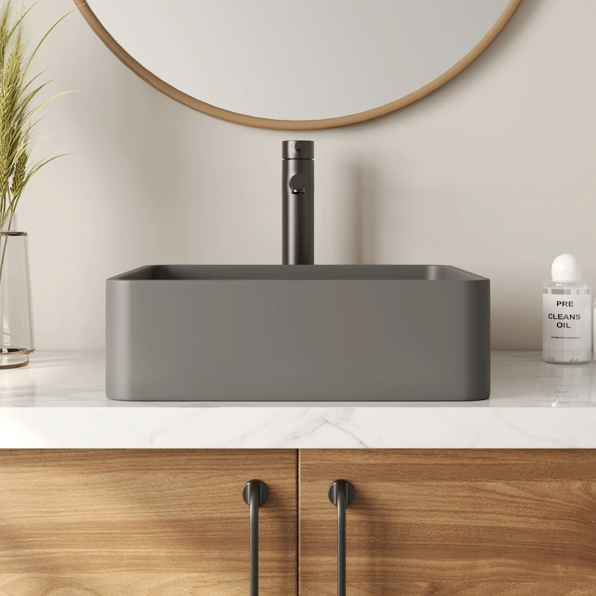 15" x 5" Rectangular Vessel Bathroom Sink, Concrete - Image 8