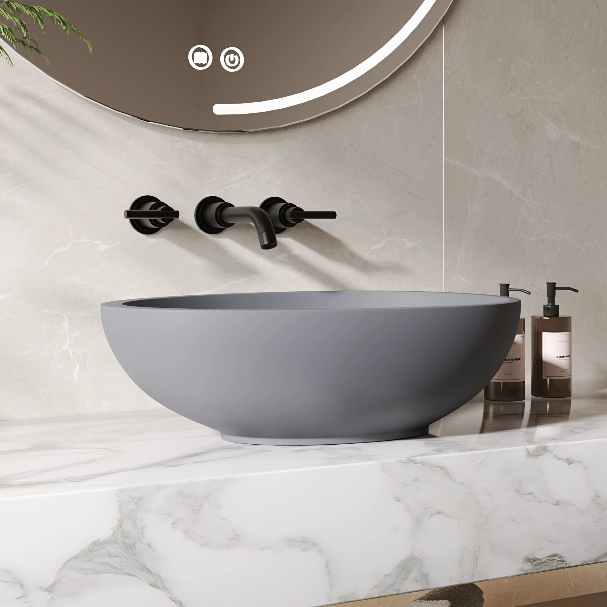 21" x 15" Egg-Shaped Vessel Bathroom Sink, Concrete - Image 4