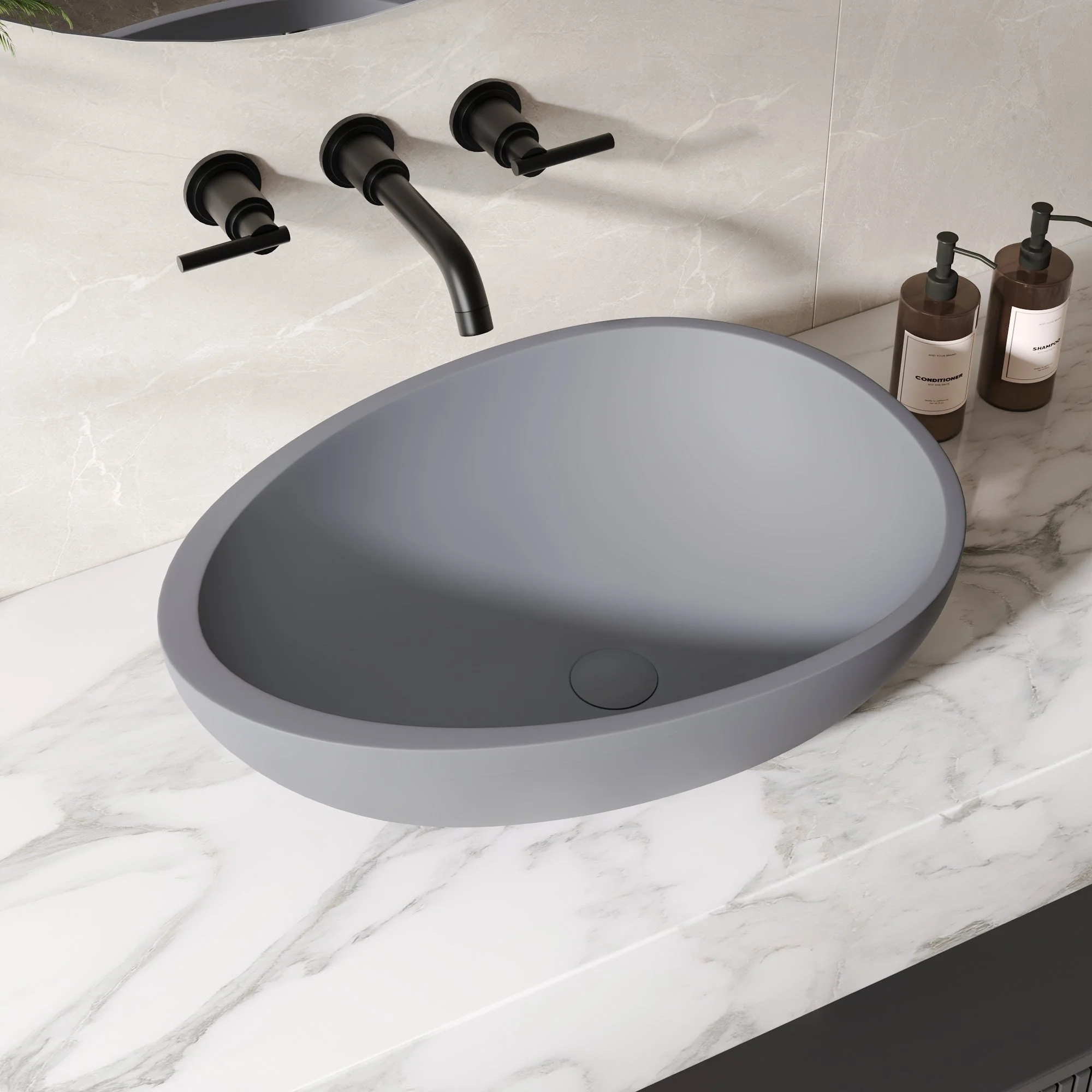 21" x 15" Egg-Shaped Vessel Bathroom Sink, Concrete - Image 5