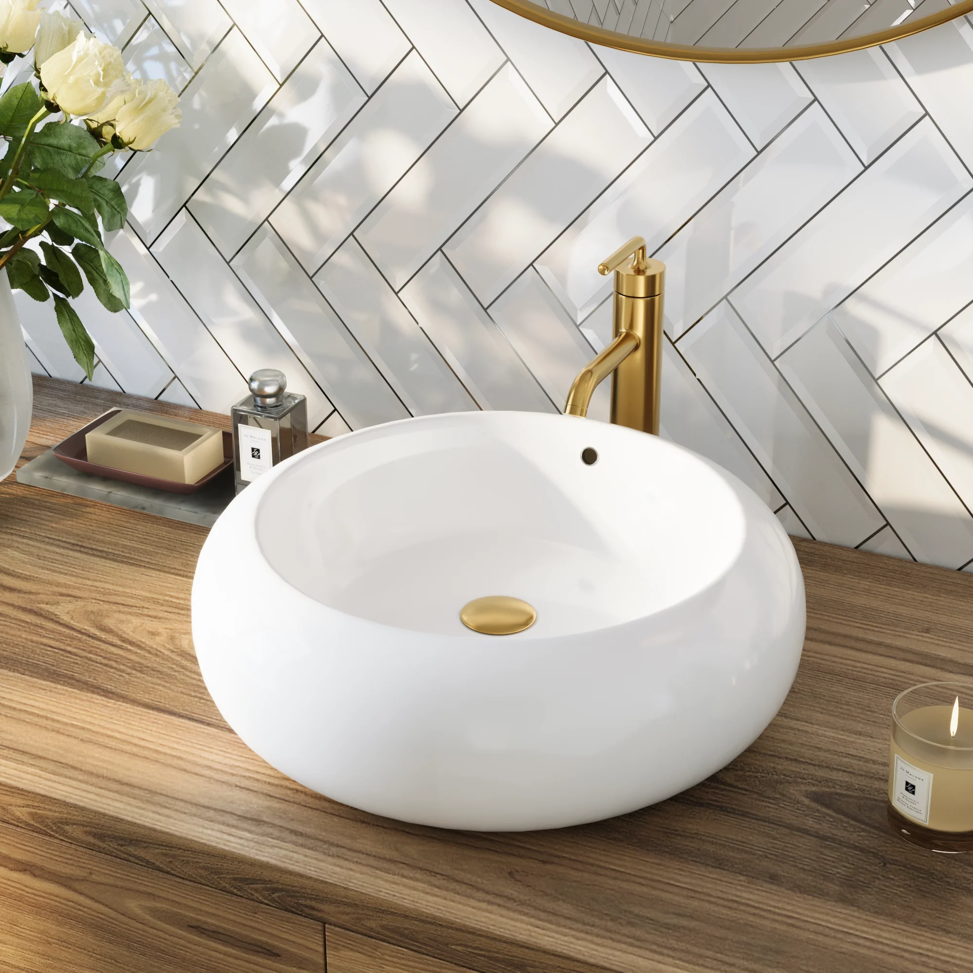 20" x 7" Round Vessel Bathroom Sink, Overflow Hole - Image 4