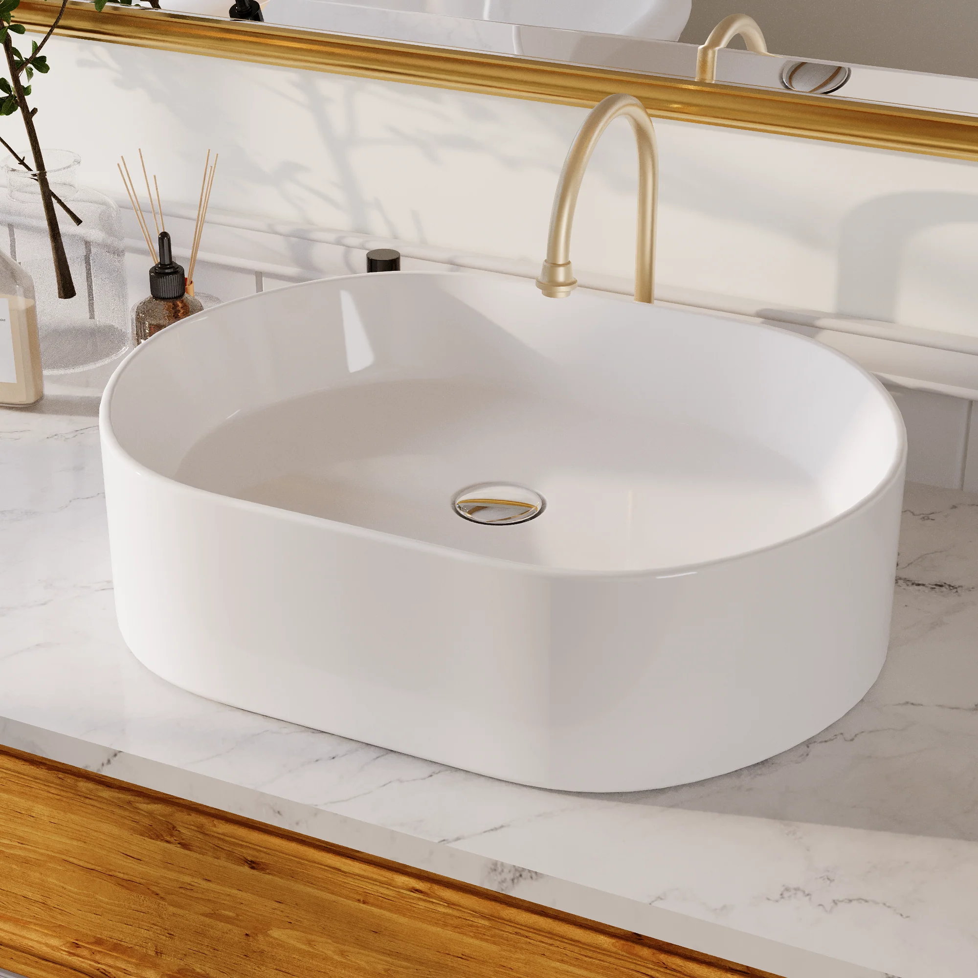 19" x 15" Oval Vessel Bathroom Sink, Seamless Design - Image 4