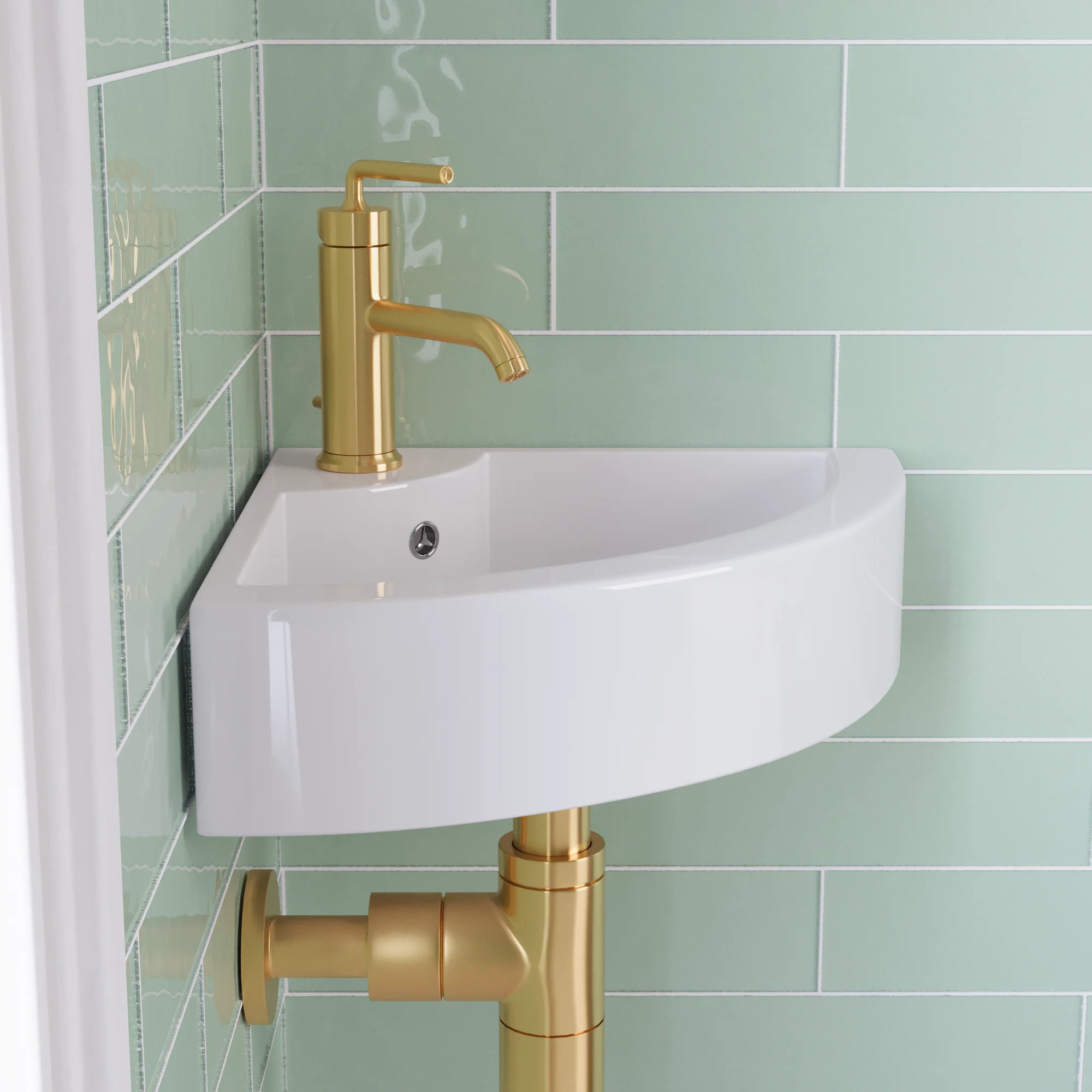 DeerValley DV-1V0222 Wall-Mounted Corner Sinks Modern Space-Saving Ceramic Overflow - Image 2