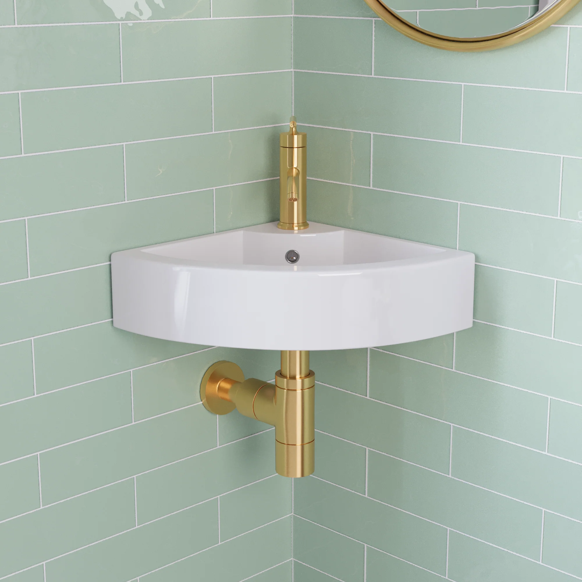 DeerValley DV-1V0222 Wall-Mounted Corner Sinks Modern Space-Saving Ceramic Overflow - Image 3