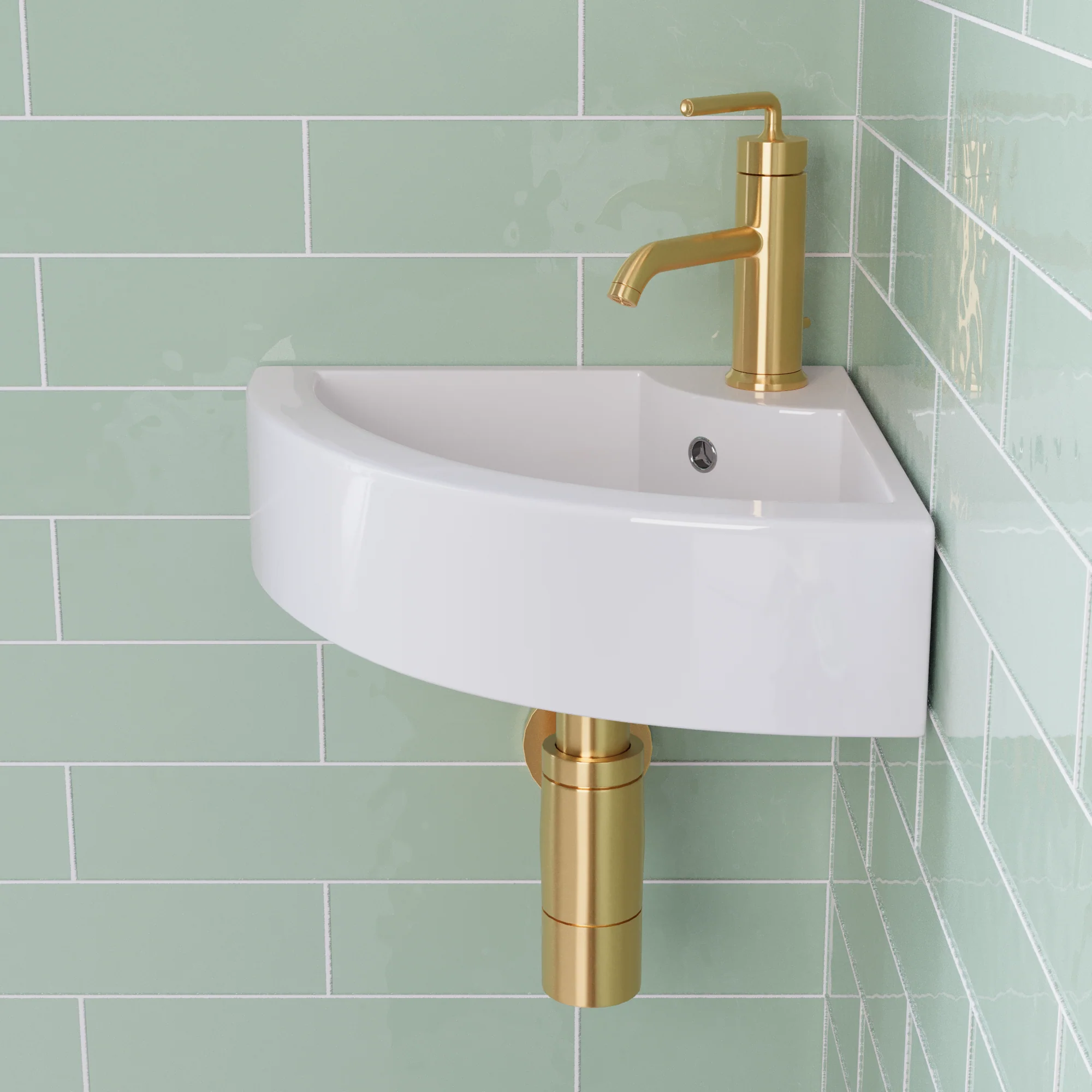 DeerValley DV-1V0222 Wall-Mounted Corner Sinks Modern Space-Saving Ceramic Overflow - Image 4