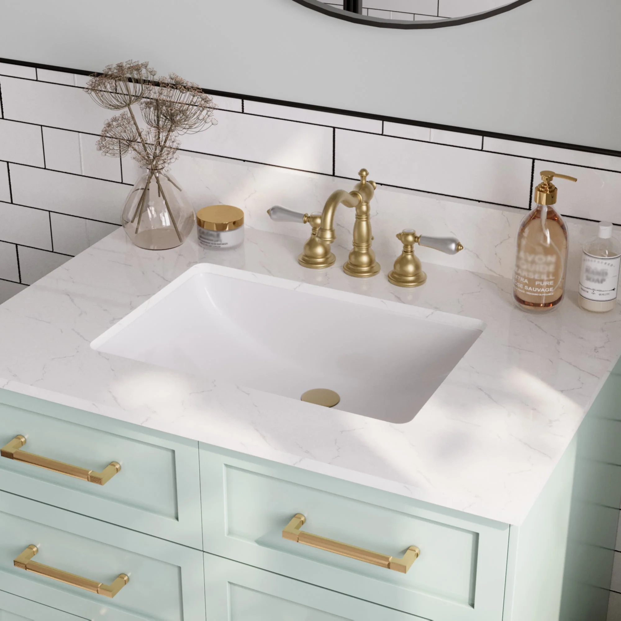31.1" Rectangular Vanity Top Sink, Overflow Hole - Image 10