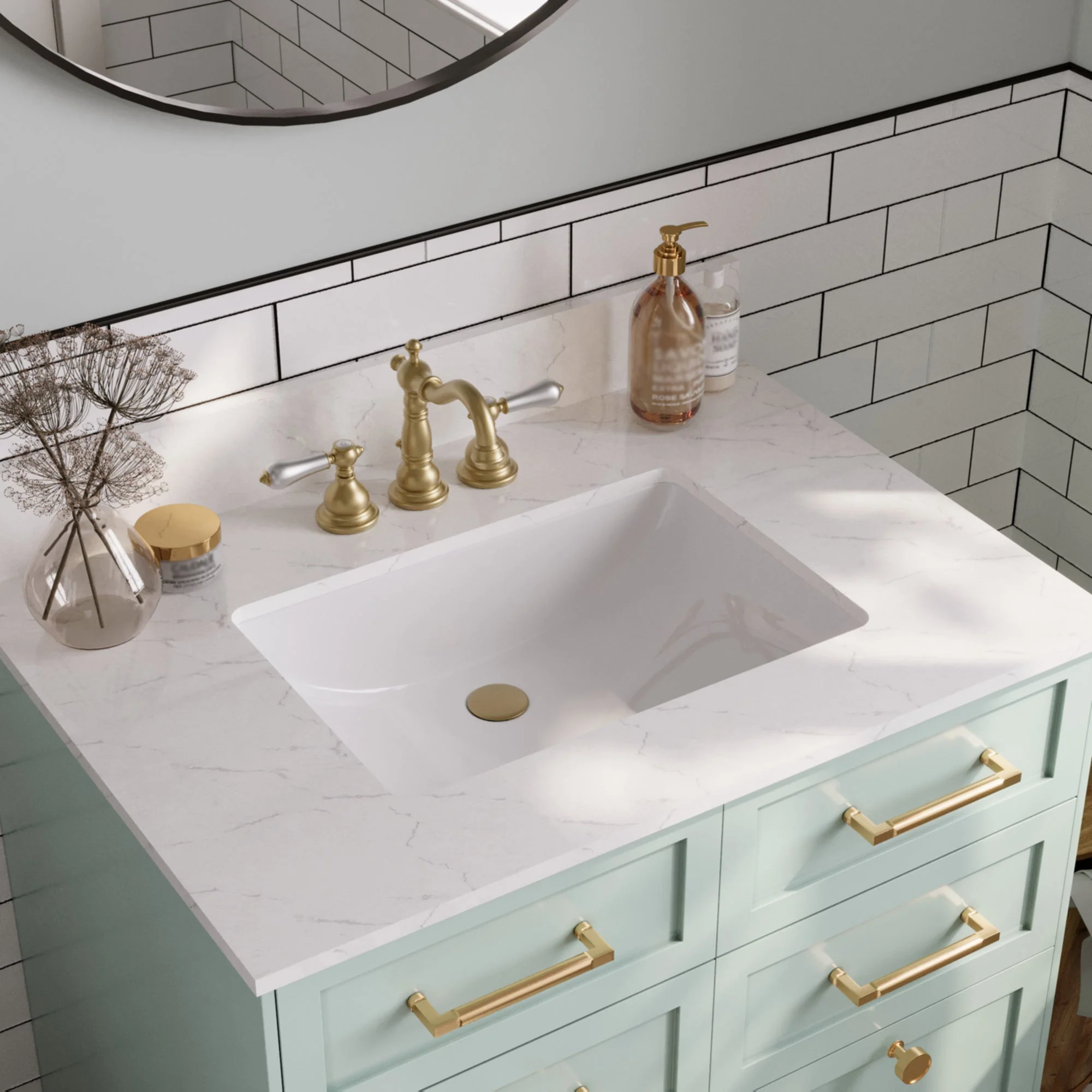 31.1" Rectangular Vanity Top Sink, Overflow Hole - Image 2