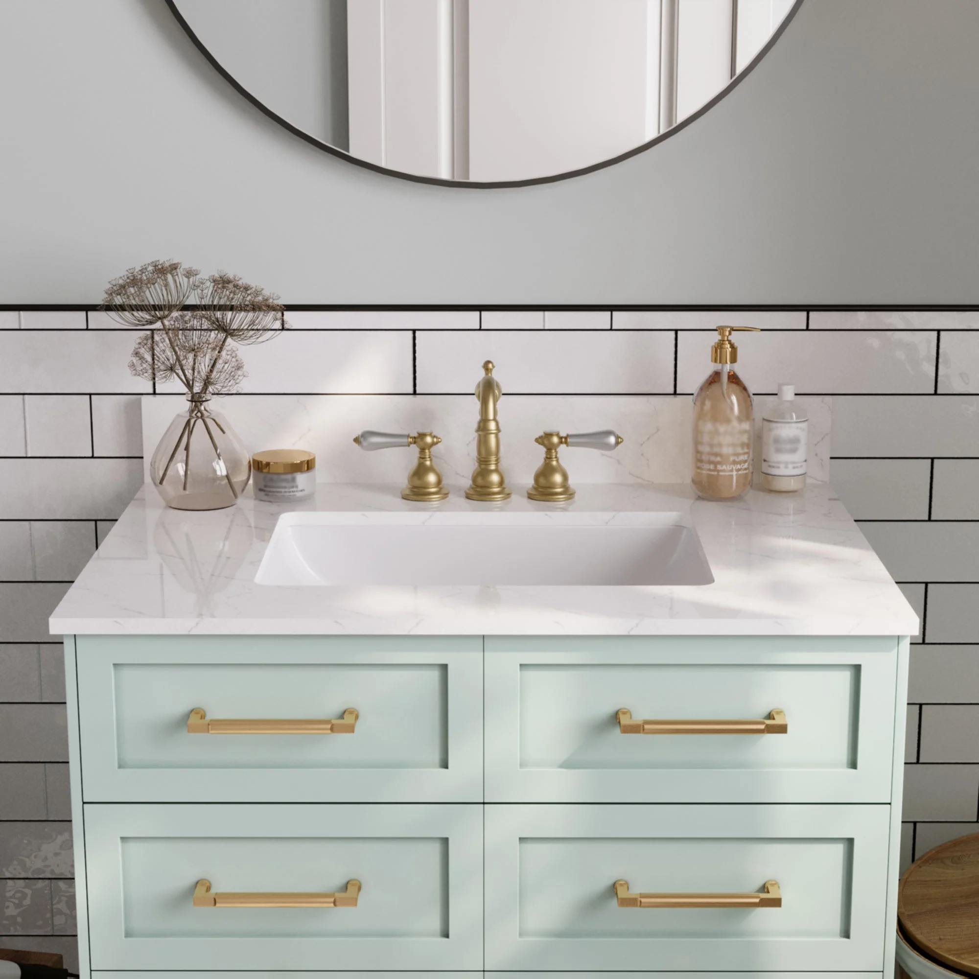 31.1" Rectangular Vanity Top Sink, Overflow Hole - Image 3