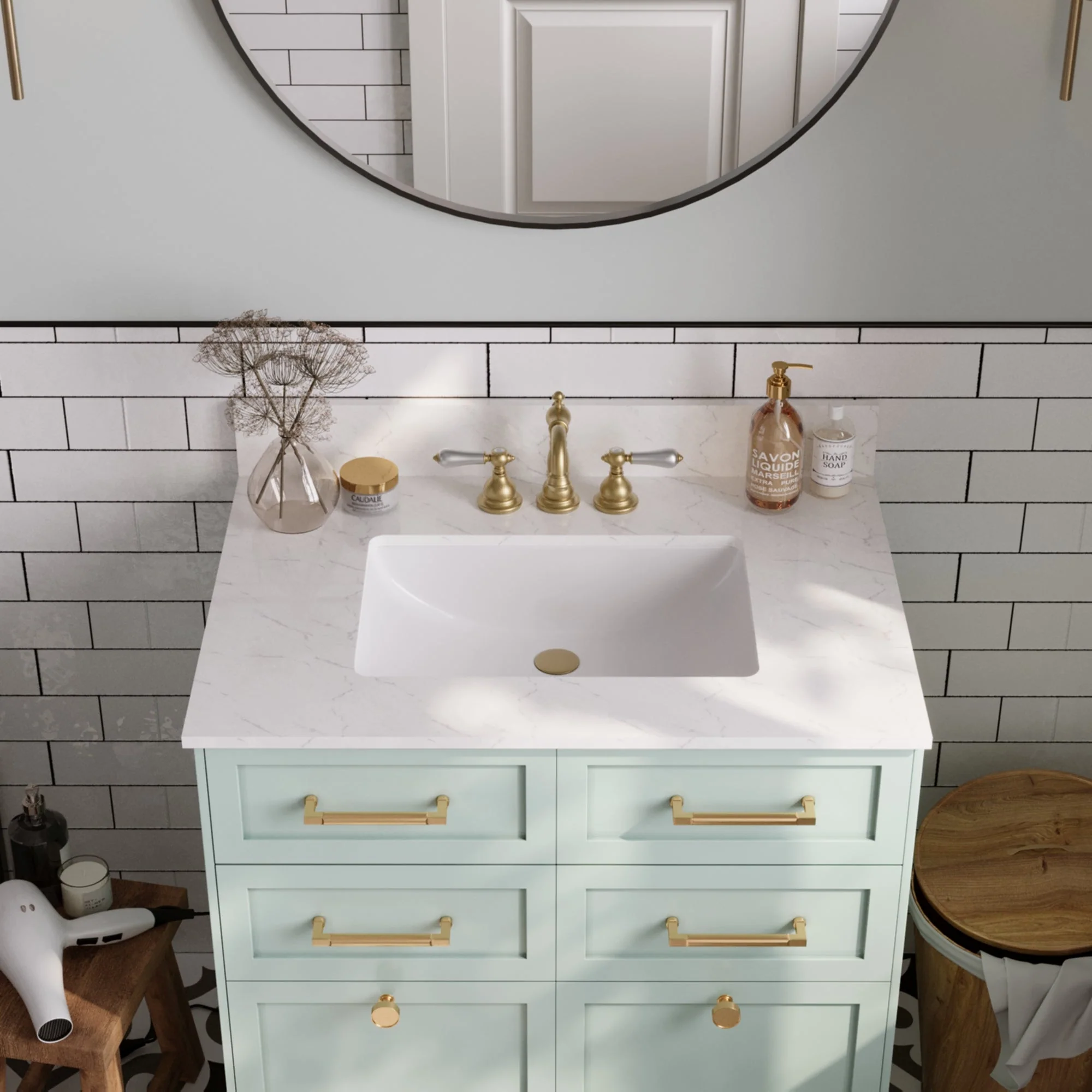 31.1" Rectangular Vanity Top Sink, Overflow Hole - Image 4