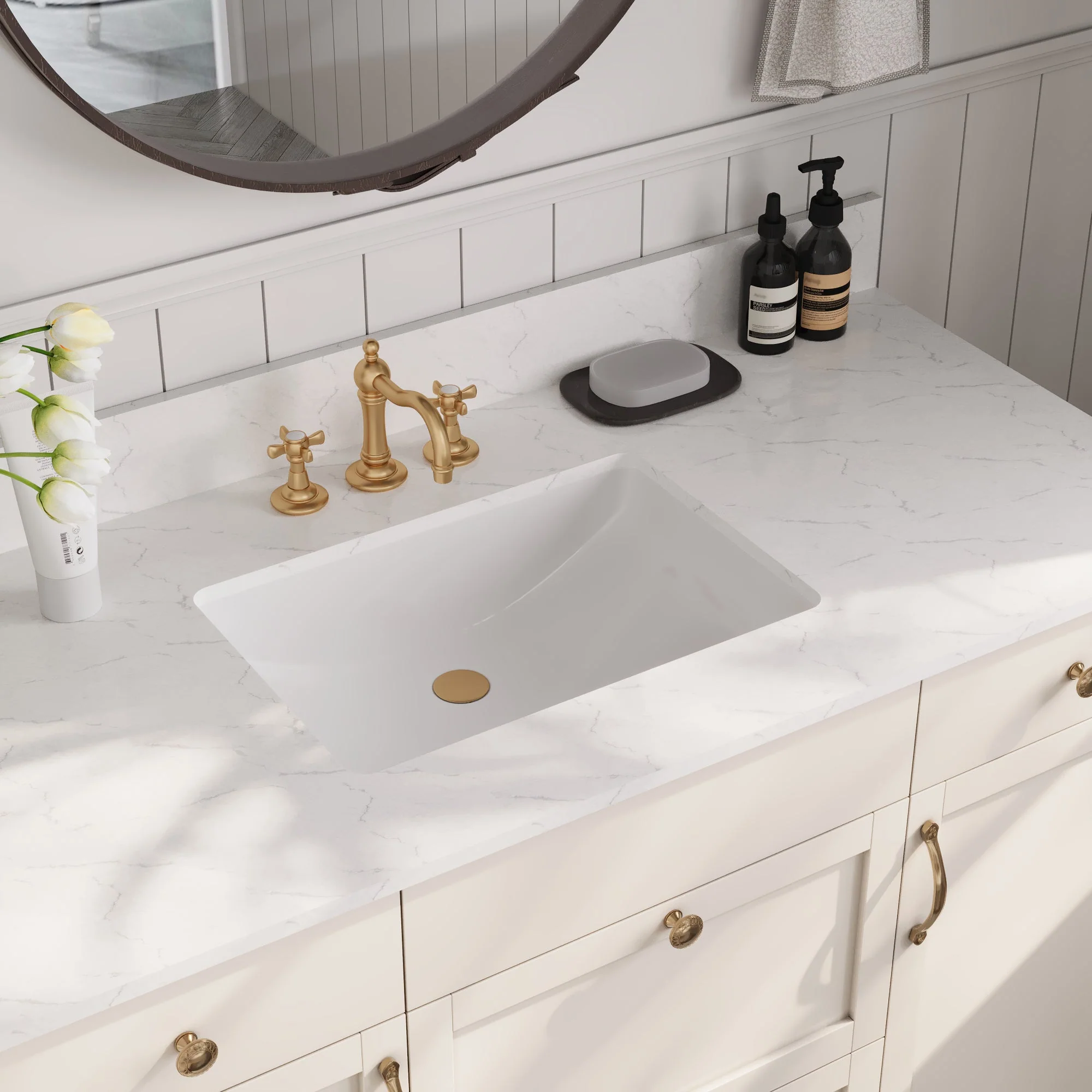 48.8" Rectangular Vanity Top Sink, Overflow Hole - Image 4