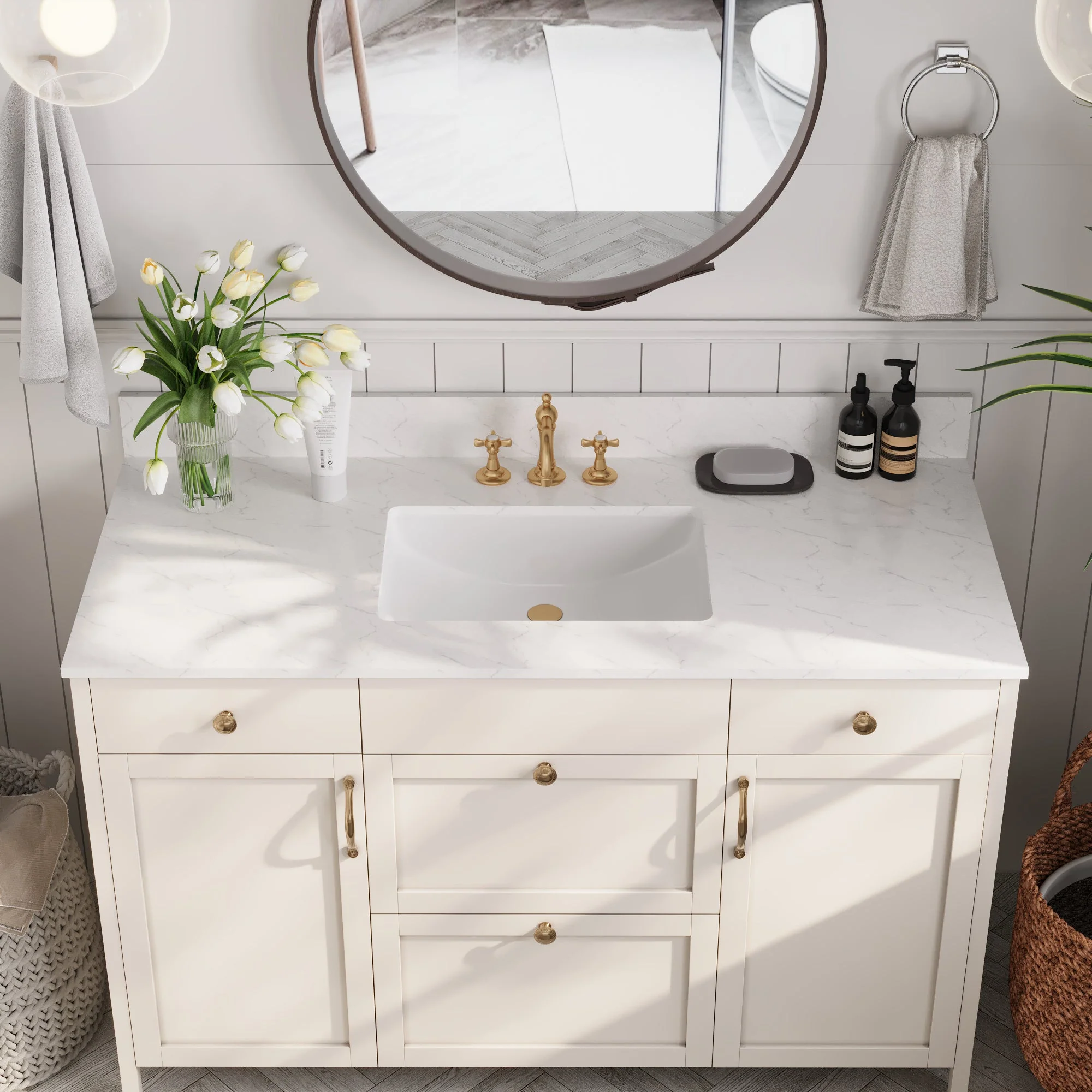 48.8" Rectangular Vanity Top Sink, Overflow Hole - Image 5