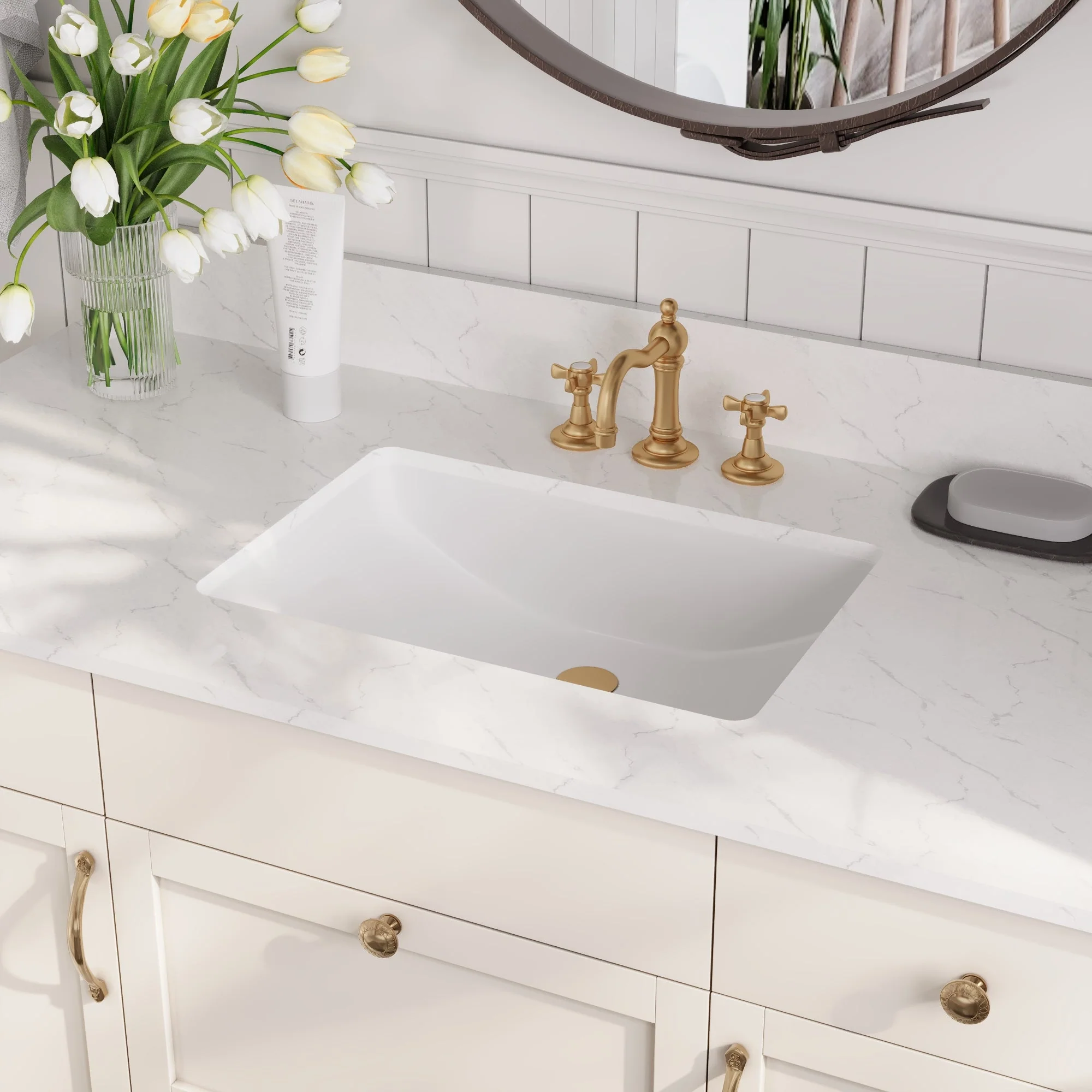 48.8" Rectangular Vanity Top Sink, Overflow Hole - Image 9