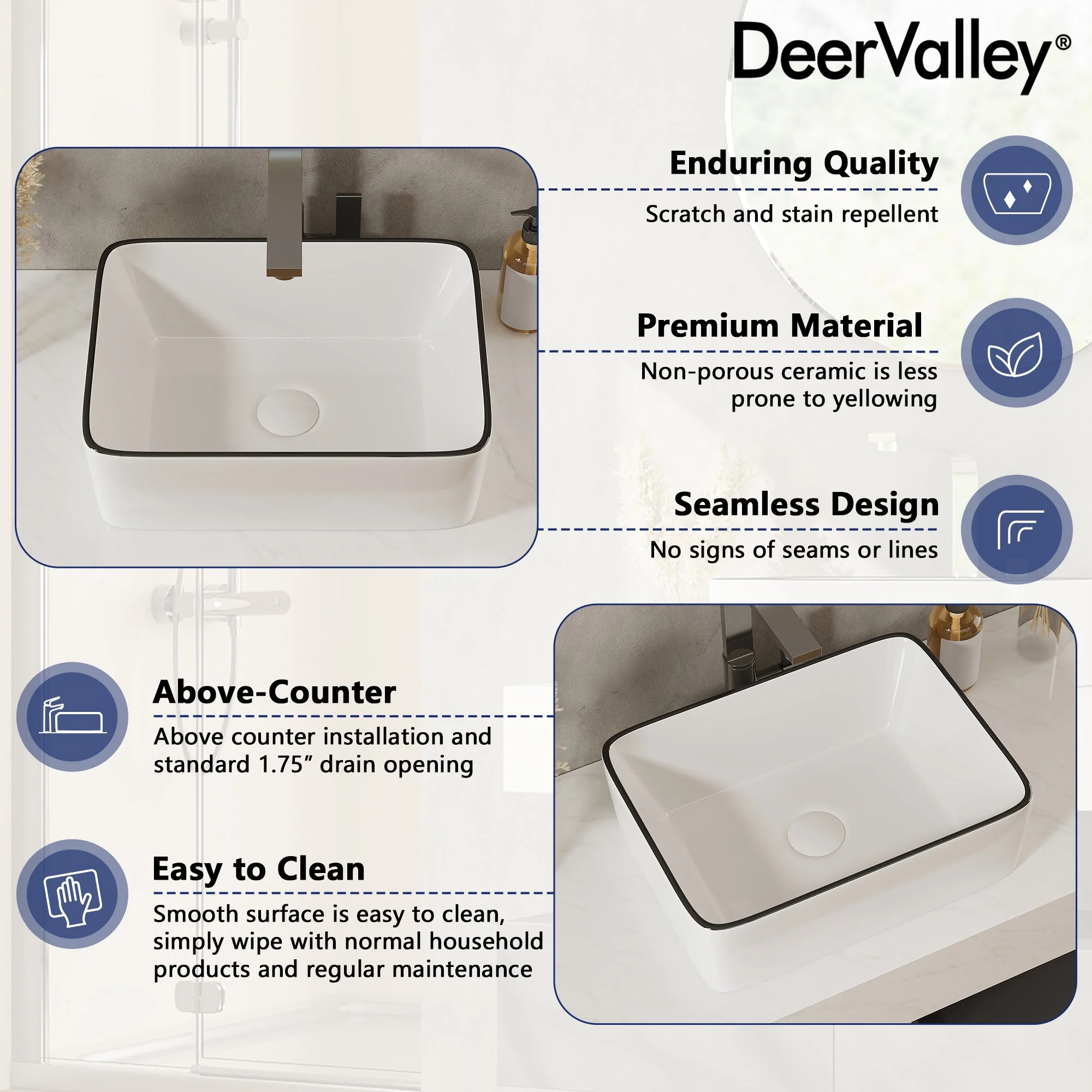 DeerValley DV-1V0317 Vessel Sinks Black Striped Design Seamless Ceramic Easy Clean - Image 10