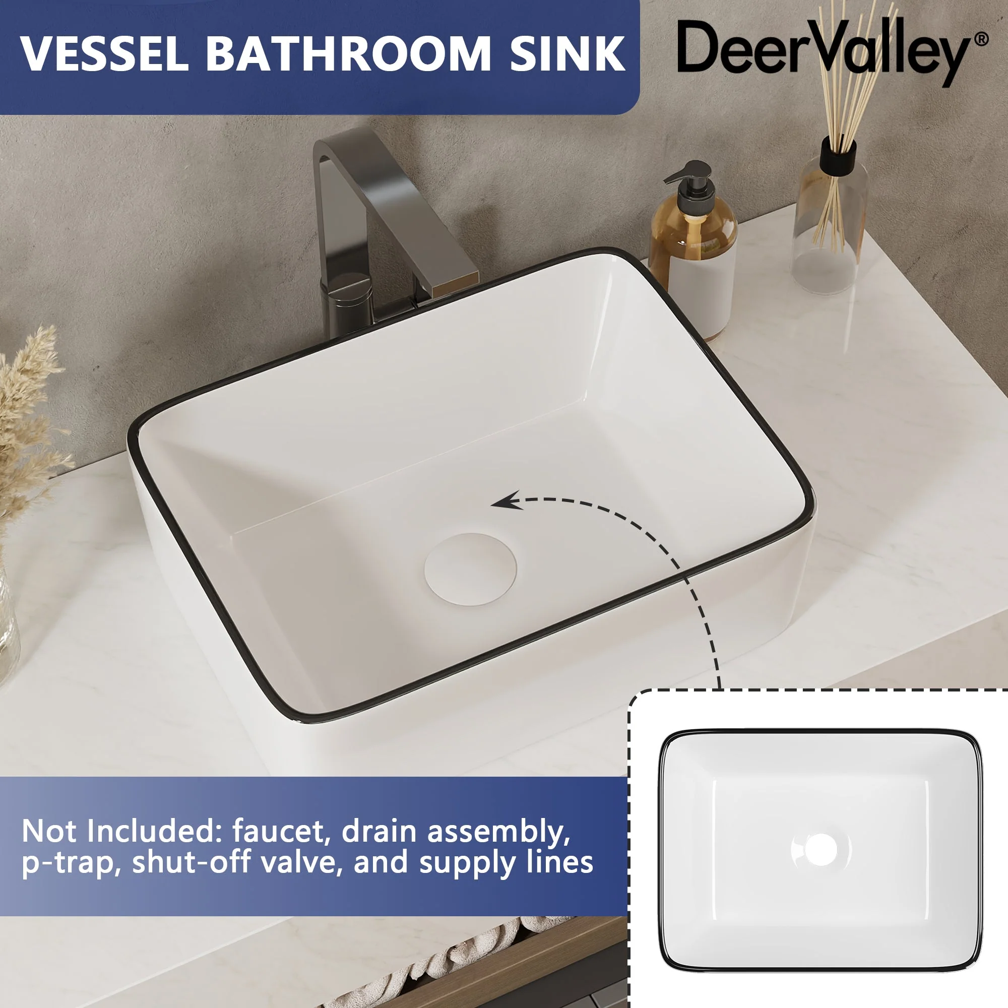DeerValley DV-1V0317 Vessel Sinks Black Striped Design Seamless Ceramic Easy Clean - Image 12