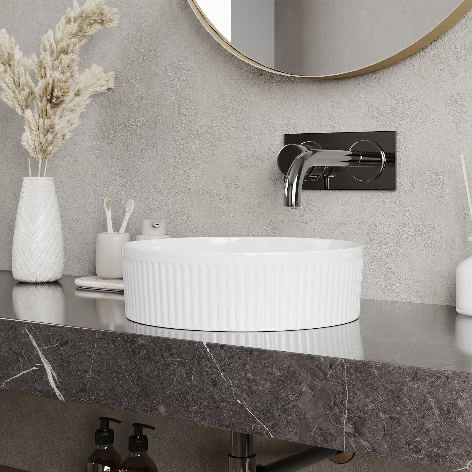 DeerValley DV-1V0320 Vessel Sinks Wavy Texture Round Ceramic Stain-Resistant - Image 12