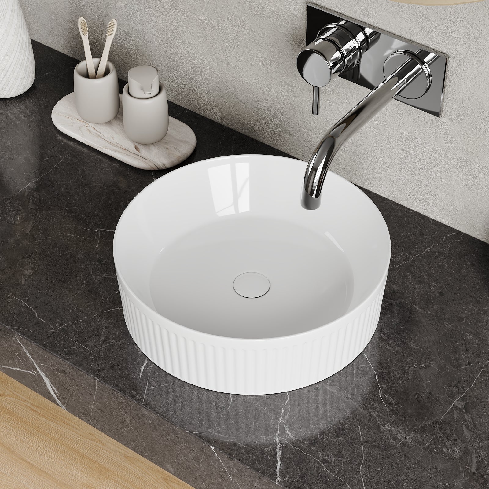 DeerValley DV-1V0320 Vessel Sinks Wavy Texture Round Ceramic Stain-Resistant - Image 13