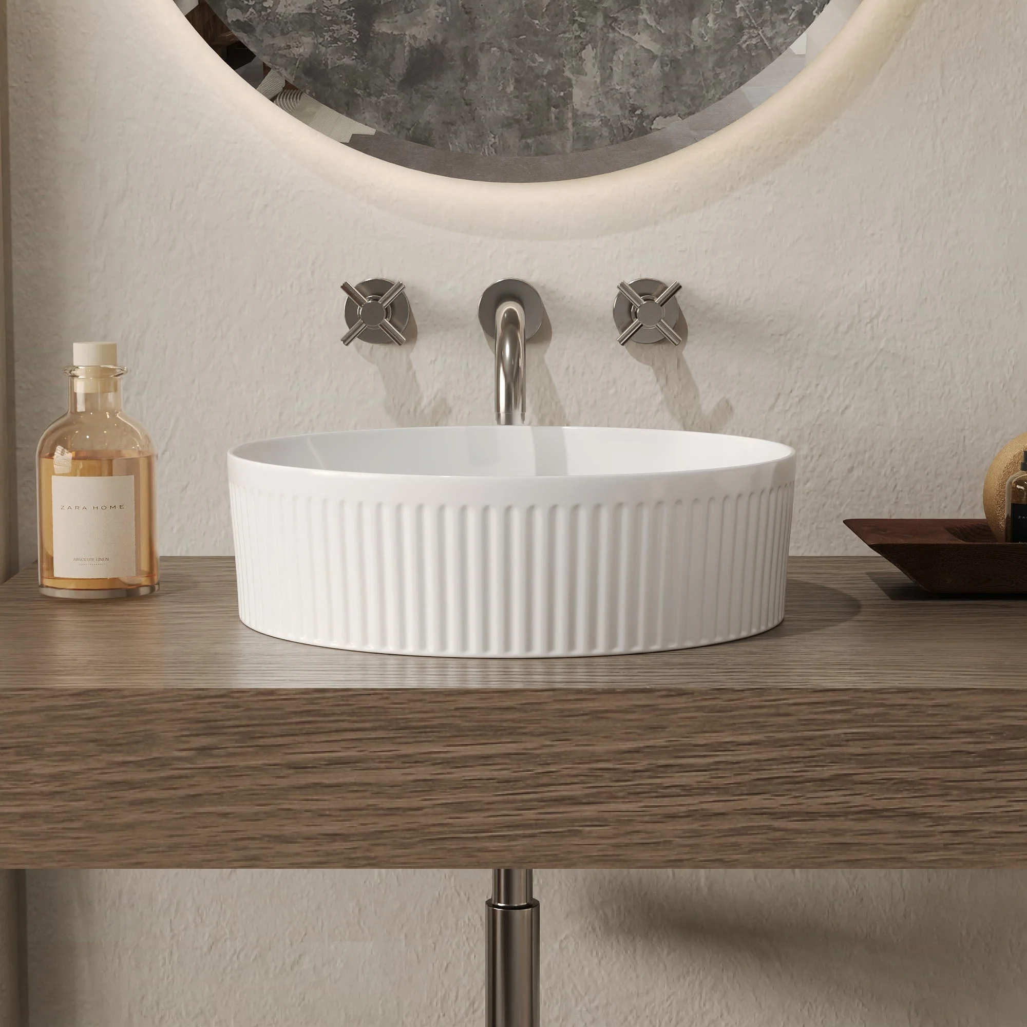 DeerValley DV-1V0320 Vessel Sinks Wavy Texture Round Ceramic Stain-Resistant - Image 4
