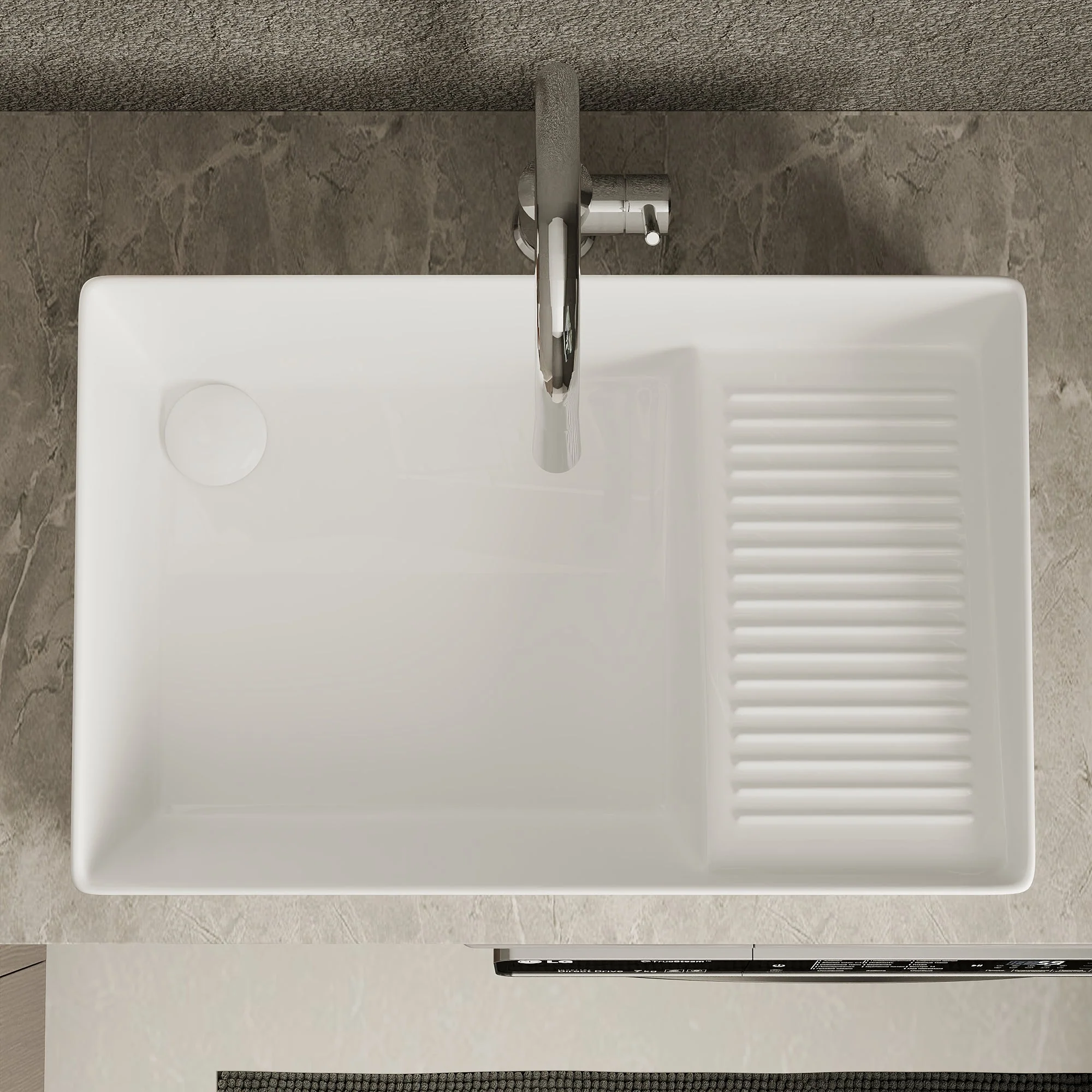 DeerValley DV-1V0321 Vessel Sinks 24-Inch Large Capacity Built-In Washboard Ceramic - Image 7