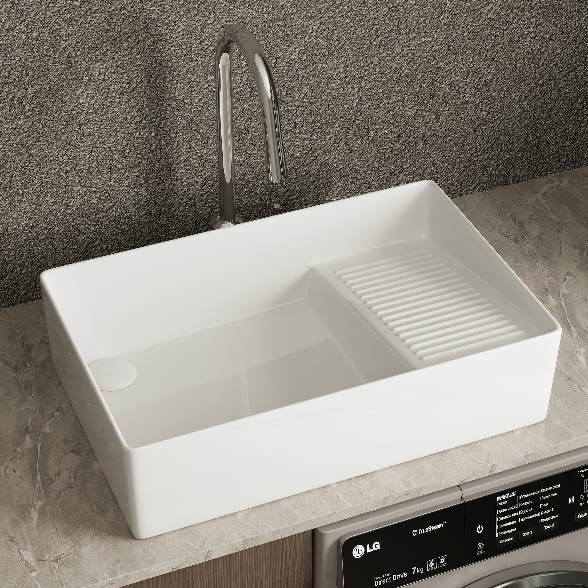 DeerValley DV-1V0321 Vessel Sinks 24-Inch Large Capacity Built-In Washboard Ceramic - Image 8