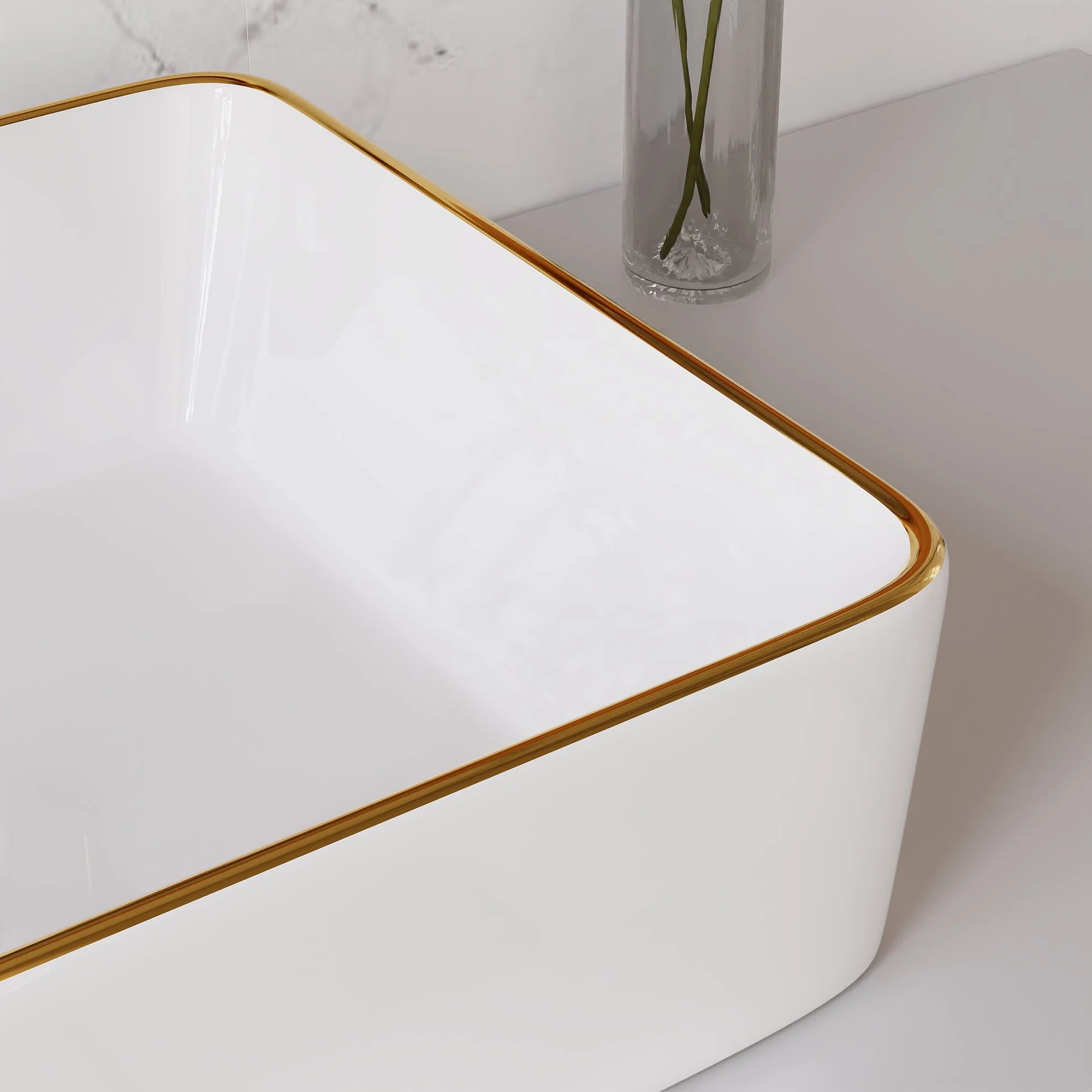 DeerValley Vessel Sink Rectangle 19"x15" Bathroom Sink with Gold Trim, White Ceramic Rectangular Above Counter Porcelain Art Basin,19 Inch Modern Sink, DV-1V0365 - Image 4