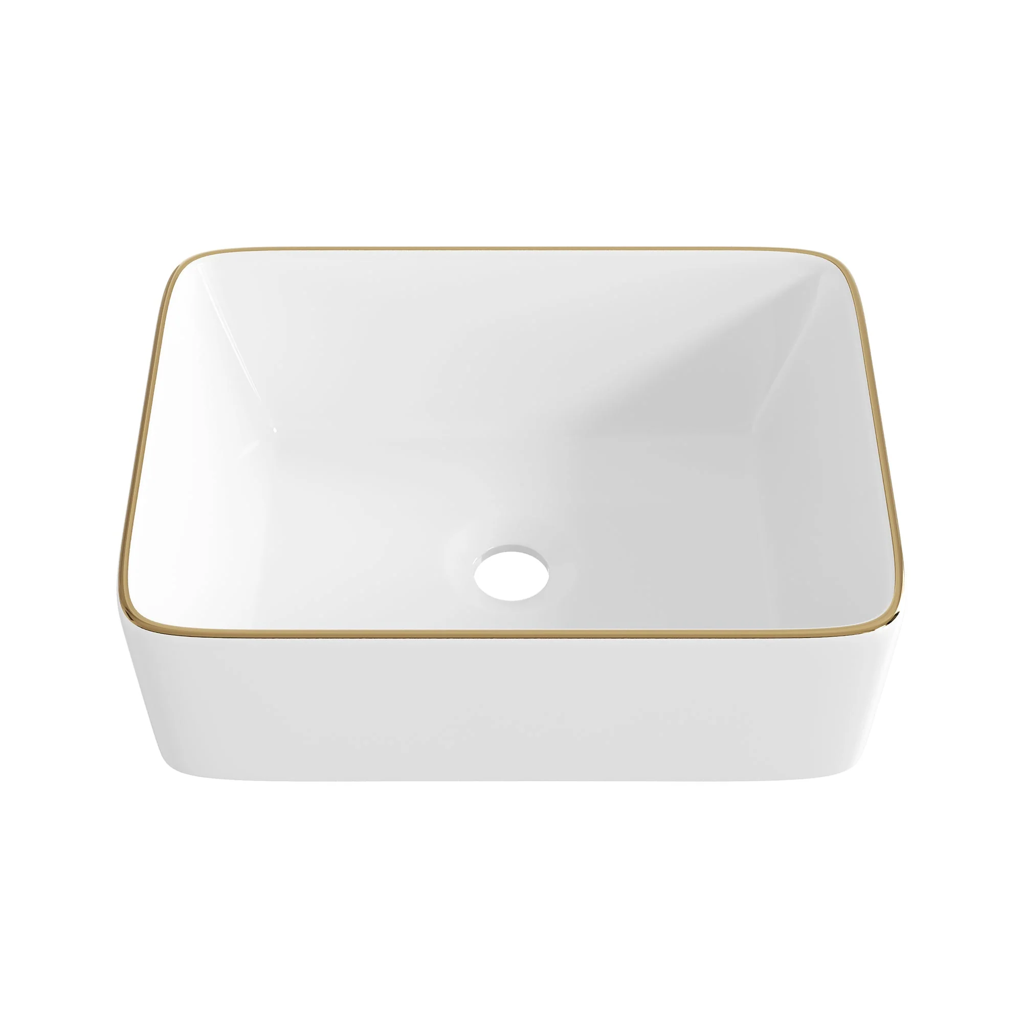 DeerValley Liberty 16"x12" Rectangular Vessel Sink with Gold Trim, White Ceramic Above Counter Bathroom Sink Bowl, DV-1V0366 - Image 6