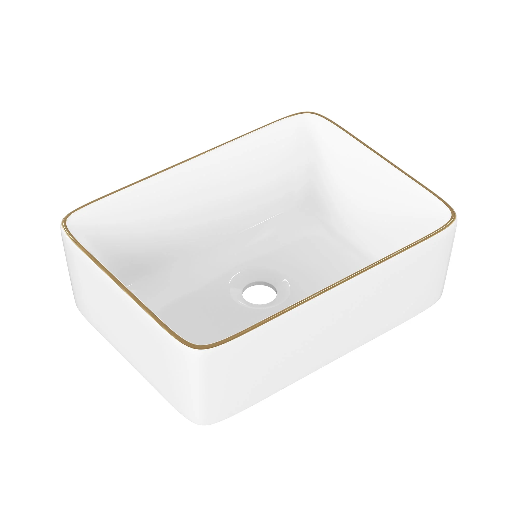 DeerValley Liberty 16"x12" Rectangular Vessel Sink with Gold Trim, White Ceramic Above Counter Bathroom Sink Bowl, DV-1V0366 - Image 8