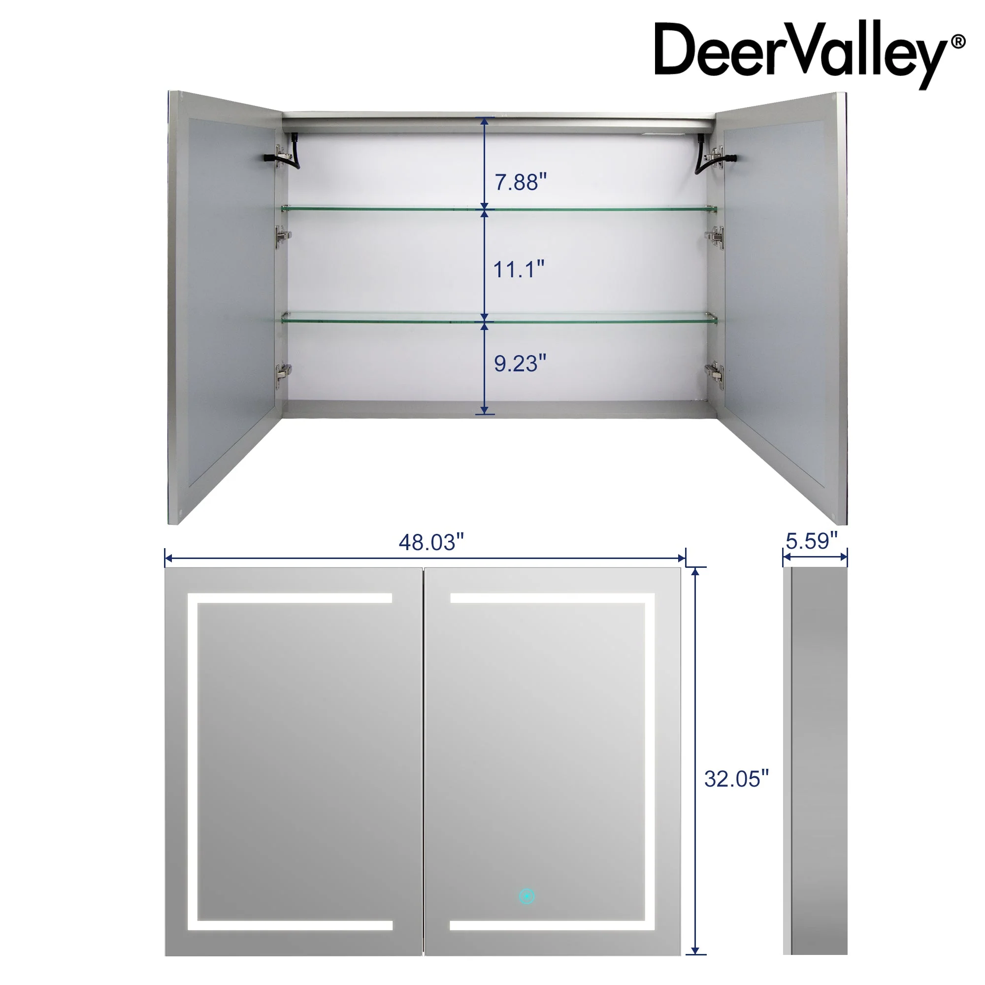DeerValley DV-1VM0186 LED Lighted Medicine Cabinet Adjustable Color Temp & Storage - Image 9