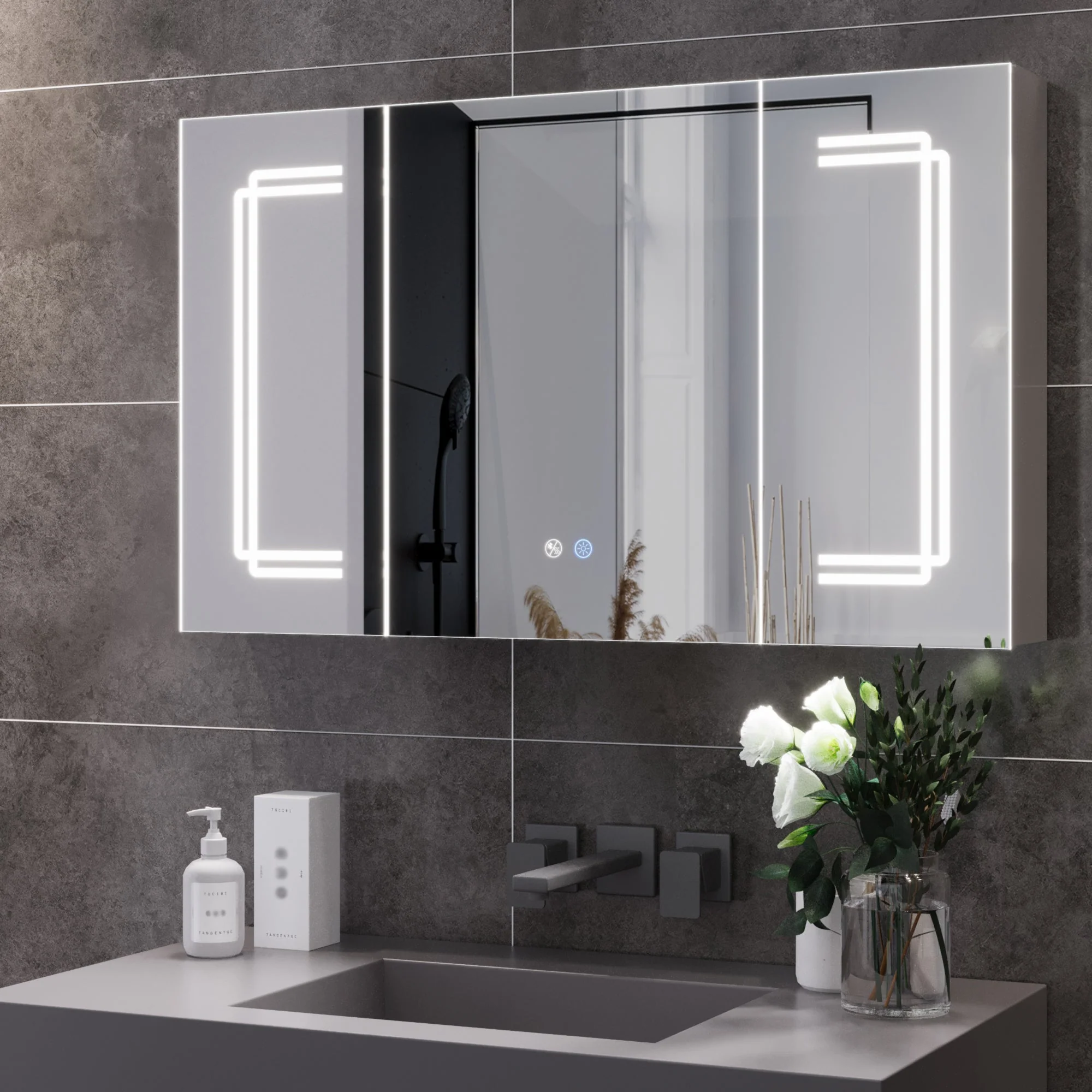 Two/Three Doors Rectangular Bathroom Medicine Cabinet,with Mirror With Multiple Types - Image 12