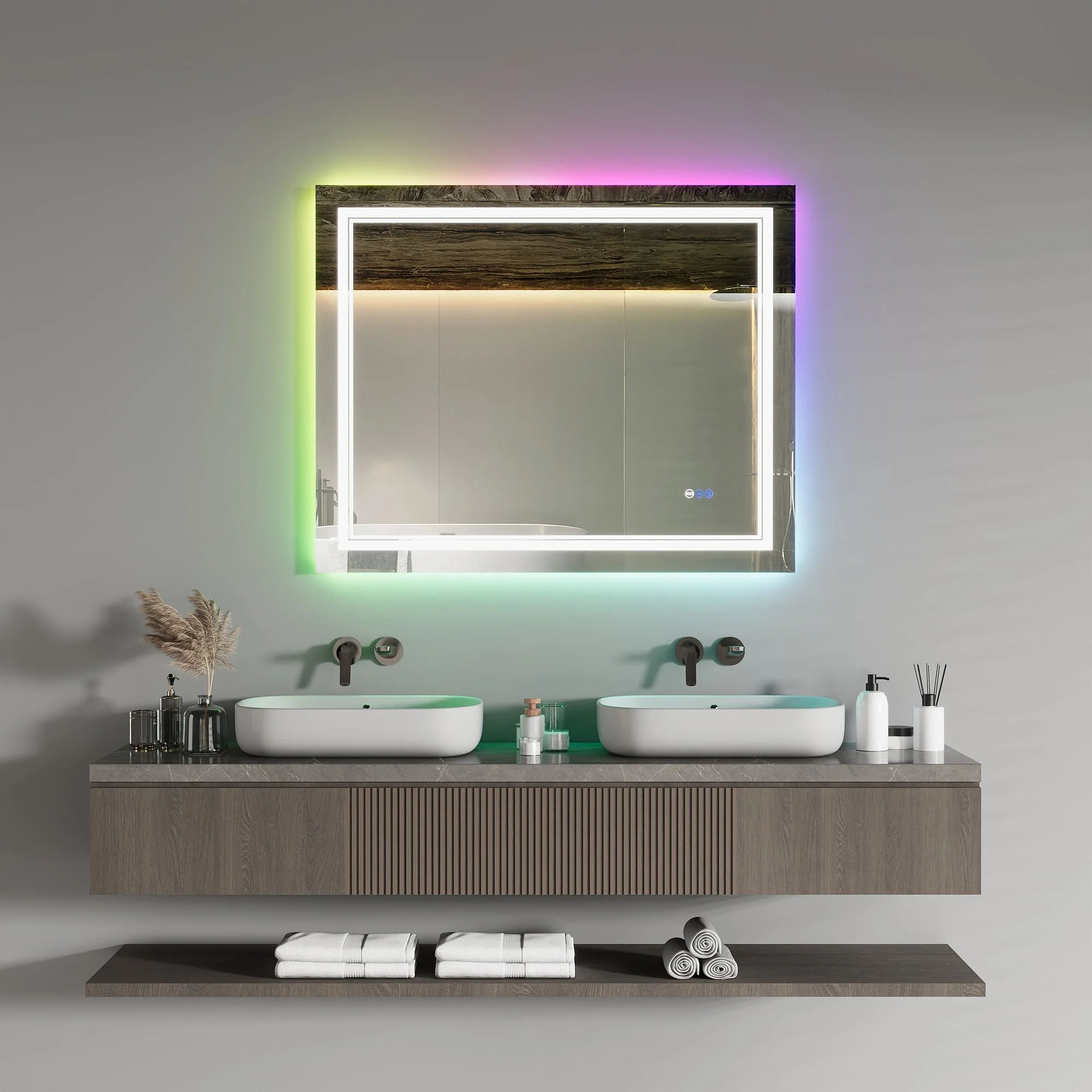 DeerValley 40"x 32" RGB LED Bathroom Mirror, Front Light and RGB Backlit Lighted Vanity Mirror - Image 2