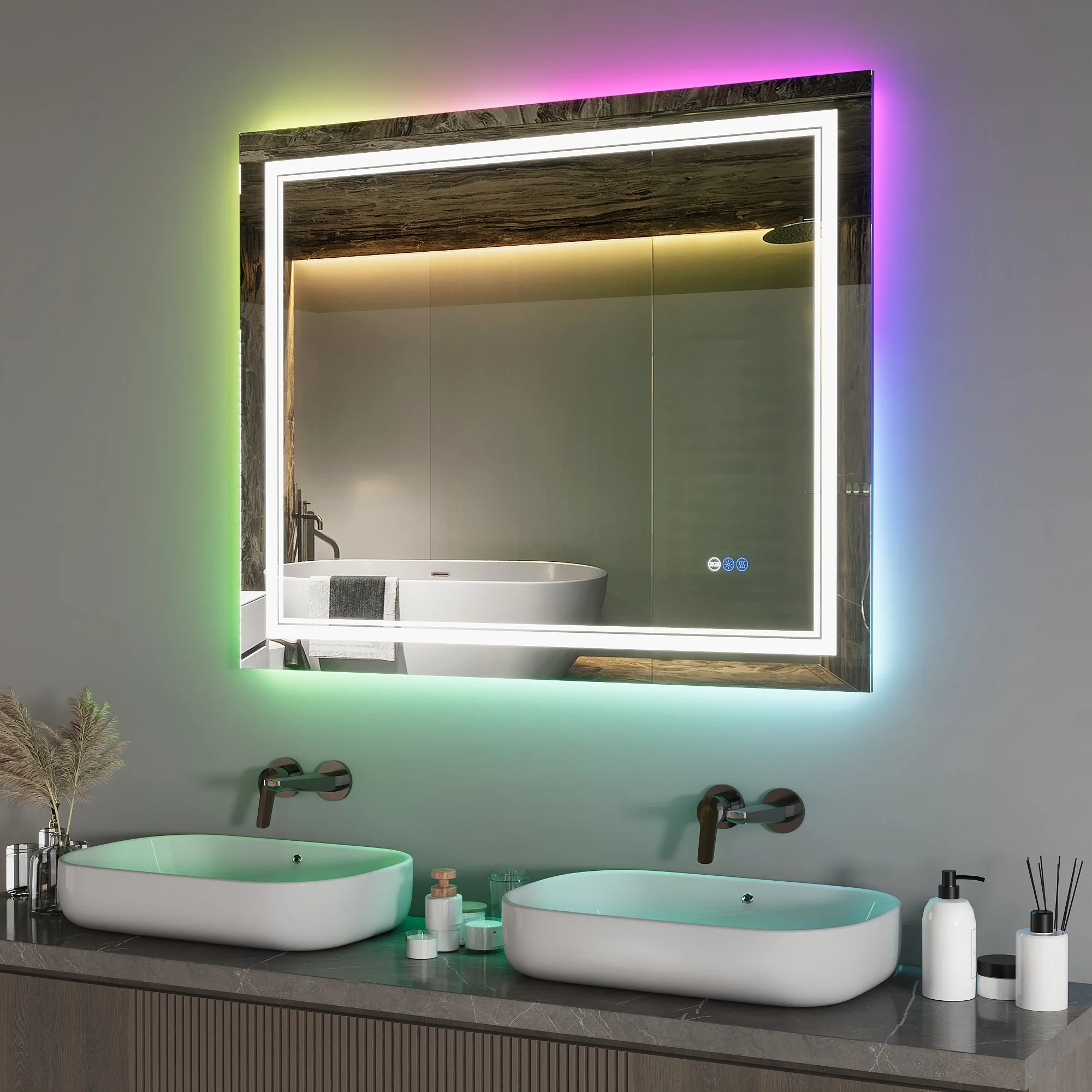 DeerValley 40"x 32" RGB LED Bathroom Mirror, Front Light and RGB Backlit Lighted Vanity Mirror - Image 4