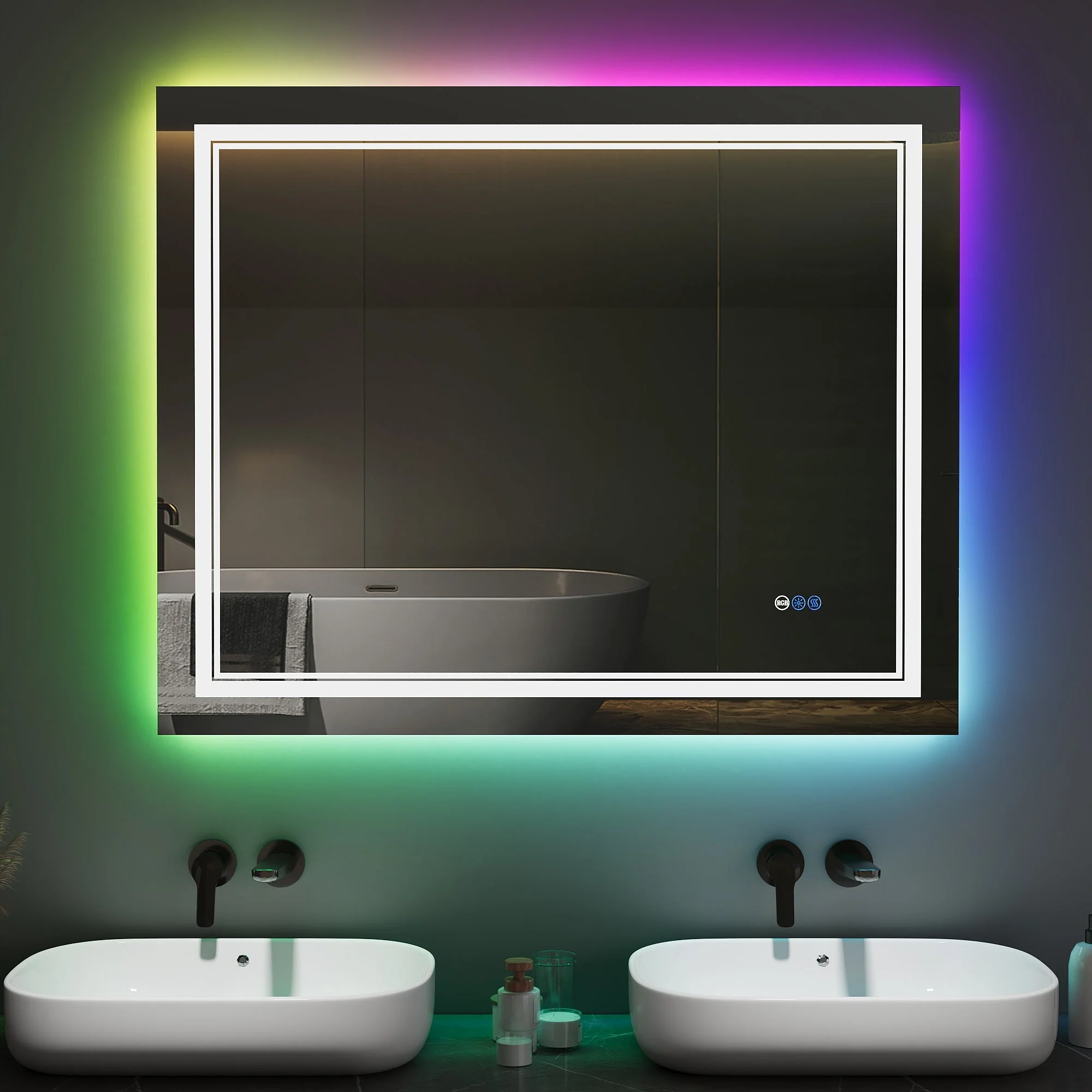 DeerValley 40"x 32" RGB LED Bathroom Mirror, Front Light and RGB Backlit Lighted Vanity Mirror - Image 5