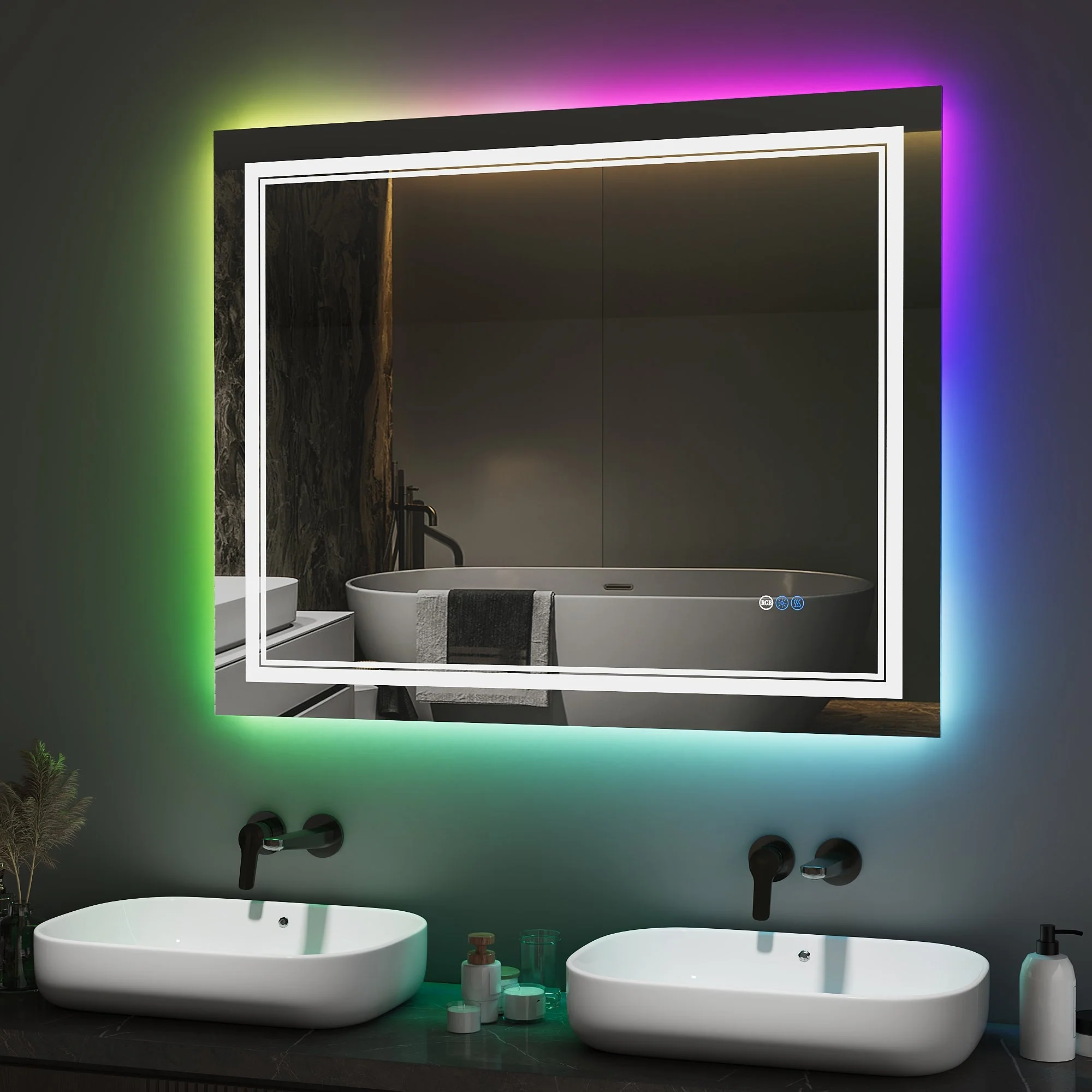 DeerValley 40"x 32" RGB LED Bathroom Mirror, Front Light and RGB Backlit Lighted Vanity Mirror - Image 6