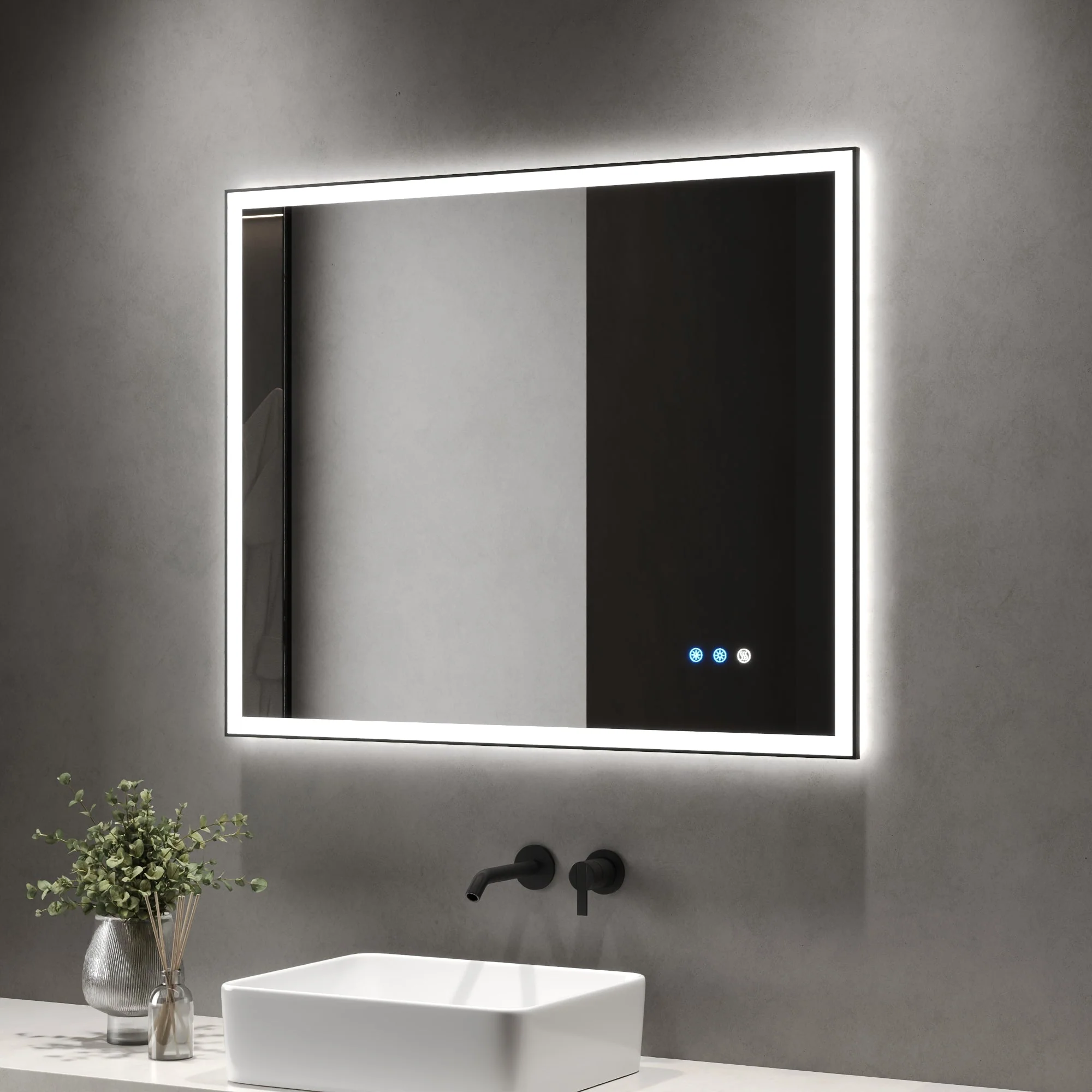 DeerValley 40"x 32" / 30"x 36"  LED Bathroom Vanity Mirror, Front and Backlit Matte Black Frame Lighted Vanity Mirrors - Image 14