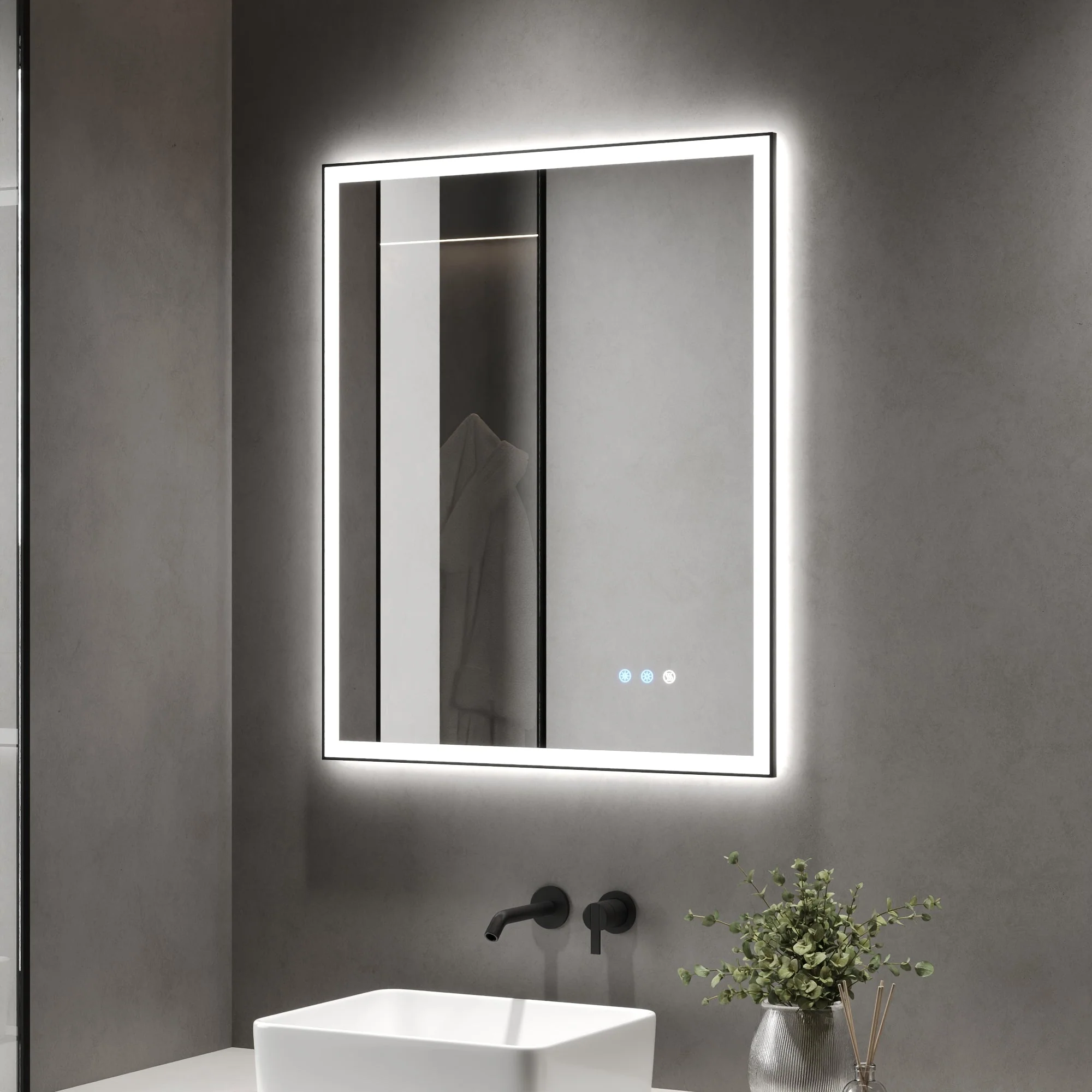 DeerValley 40"x 32" / 30"x 36"  LED Bathroom Vanity Mirror, Front and Backlit Matte Black Frame Lighted Vanity Mirrors - Image 8