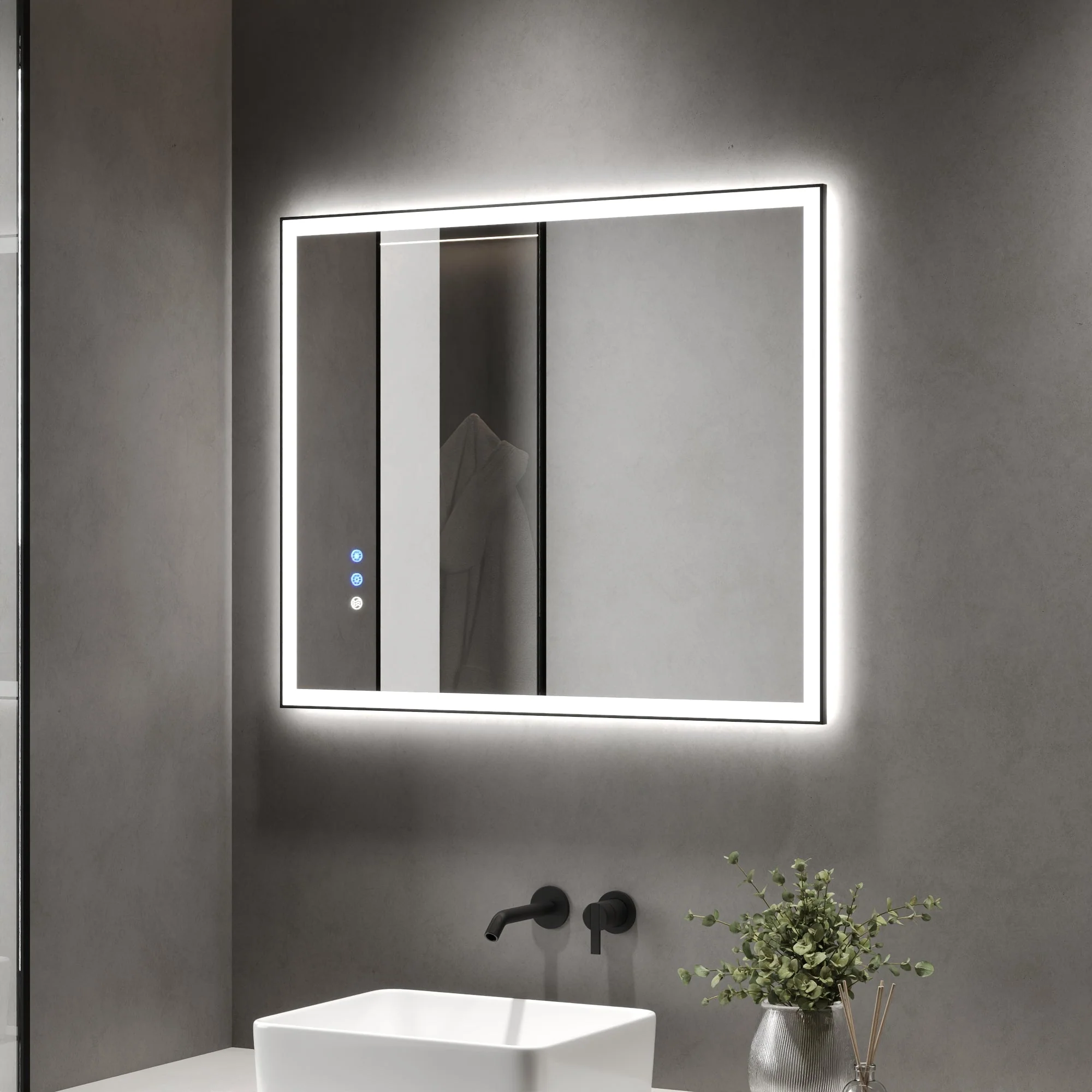 DeerValley 40"x 32" / 30"x 36"  LED Bathroom Vanity Mirror, Front and Backlit Matte Black Frame Lighted Vanity Mirrors - Image 9