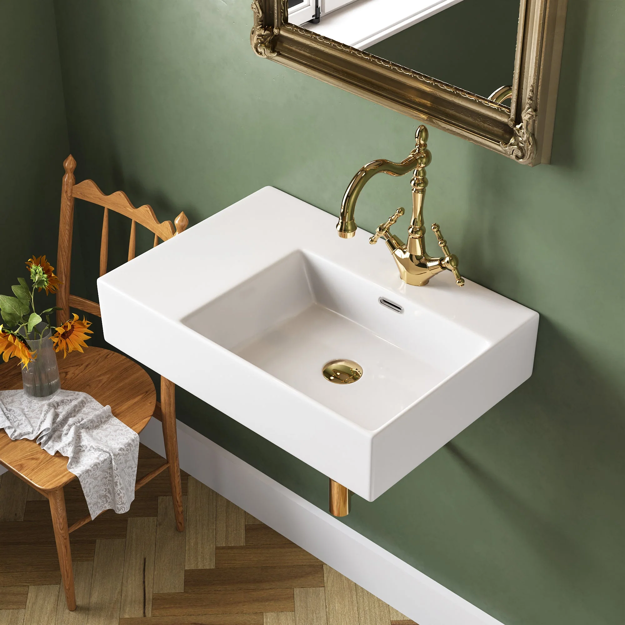 DeerValley DV-1WS0126R Wall Mounted Sinks Compact Ceramic 3 Overflow - Image 2