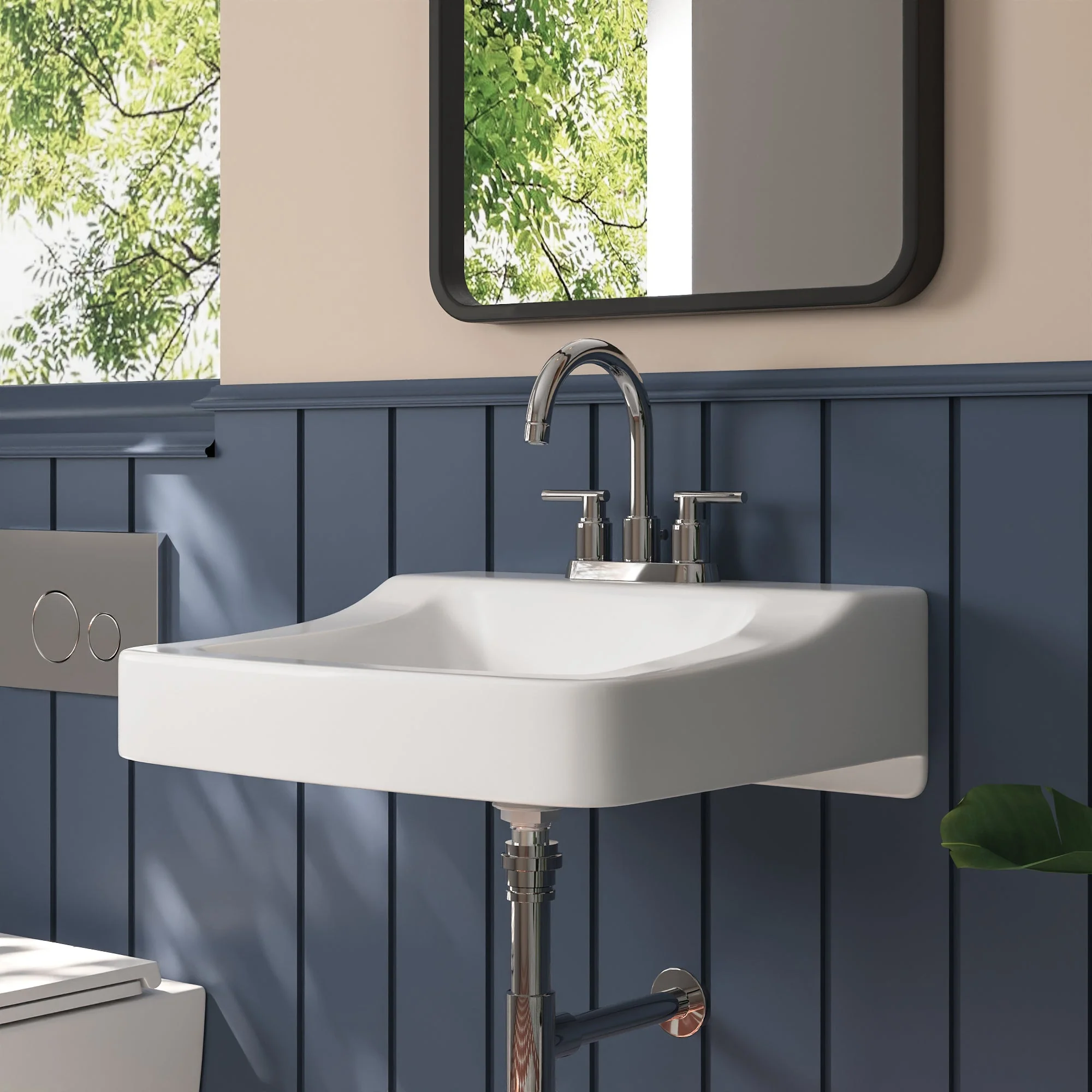 17.32" Rectangular Wall-Mount Bathroom Sink, Overflow Hole - Image 3