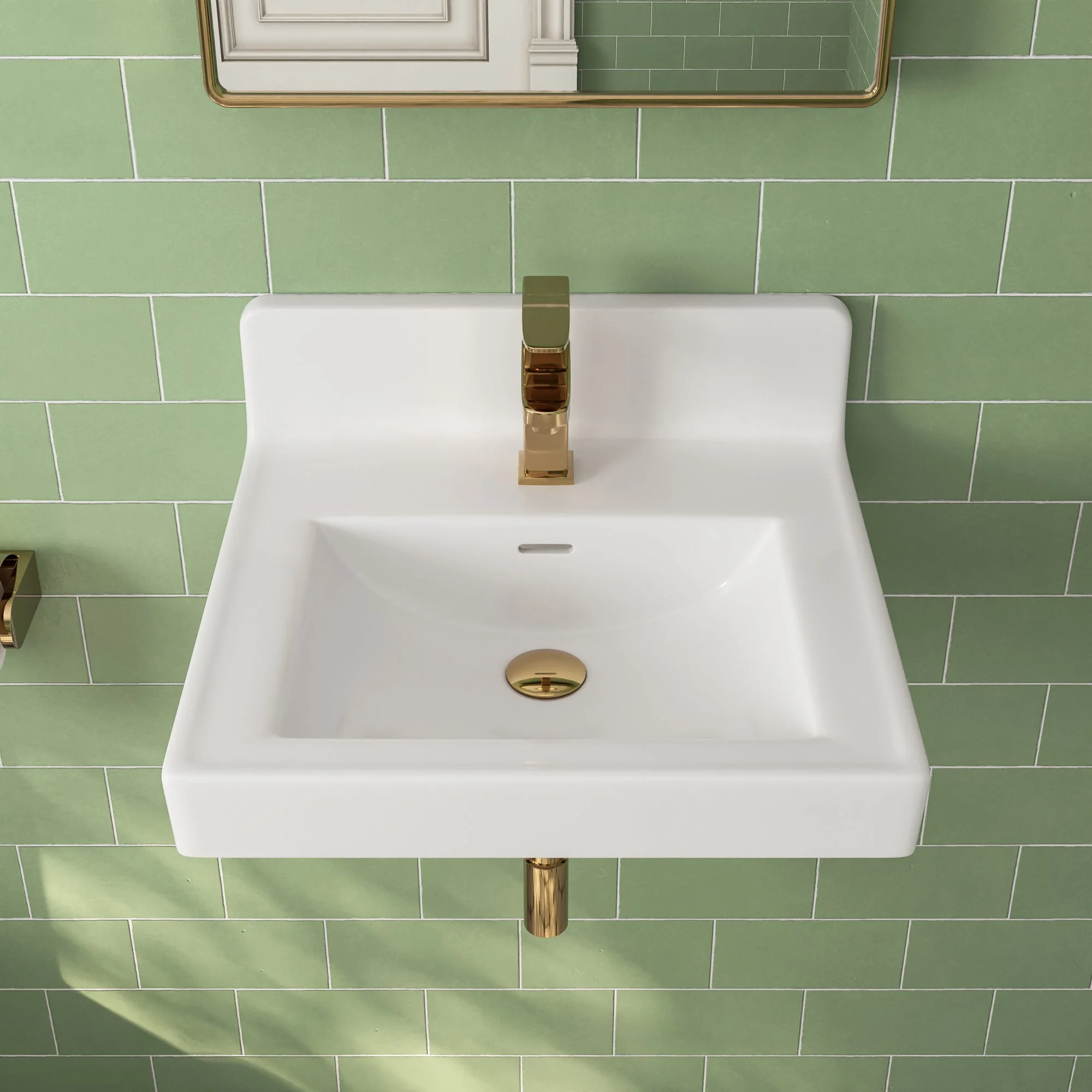 20" L X 10" W Rectangular Wall-Mount Bathroom Sink, Overflow Hole - Image 2