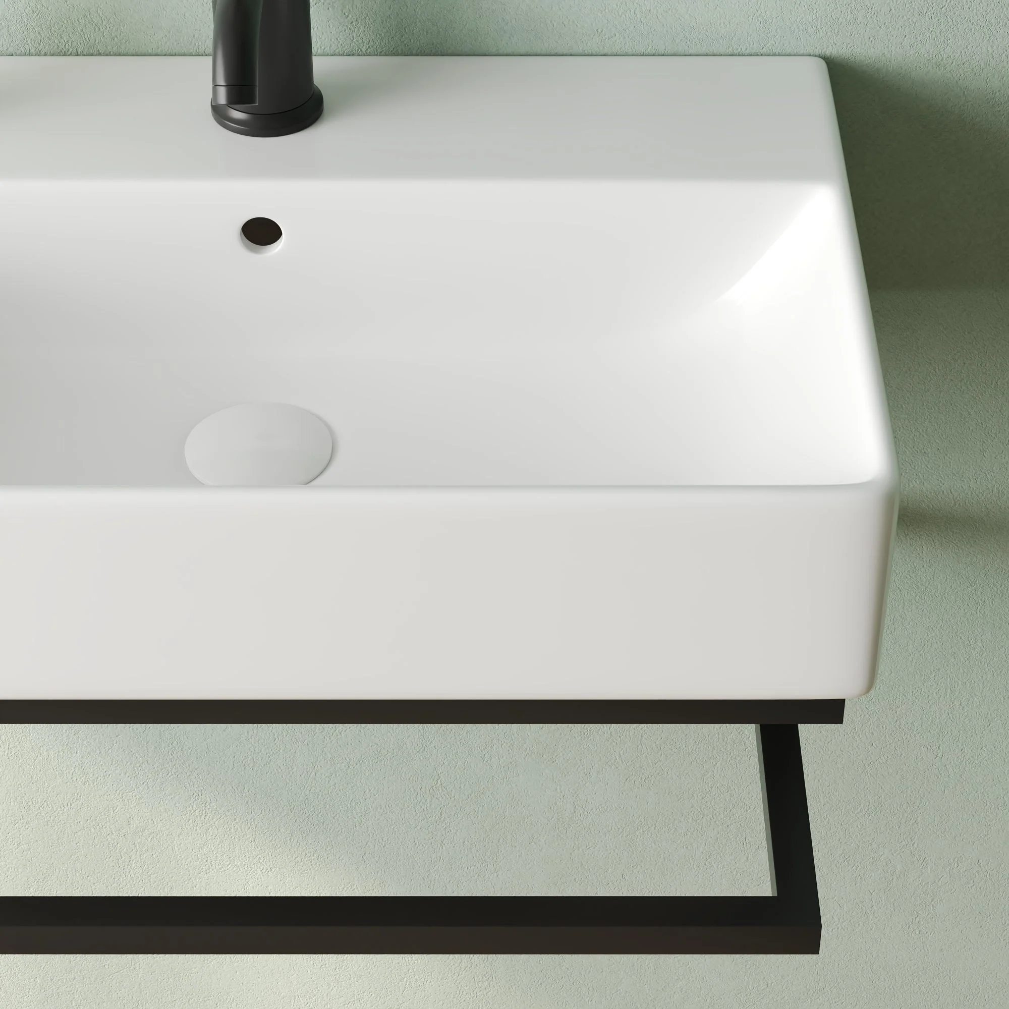 DeerValley 22"x14" Wall Mounted Bathroom Sink with Black Towel Bar, Rectangular Bathroom Sink with Overflow - Image 10
