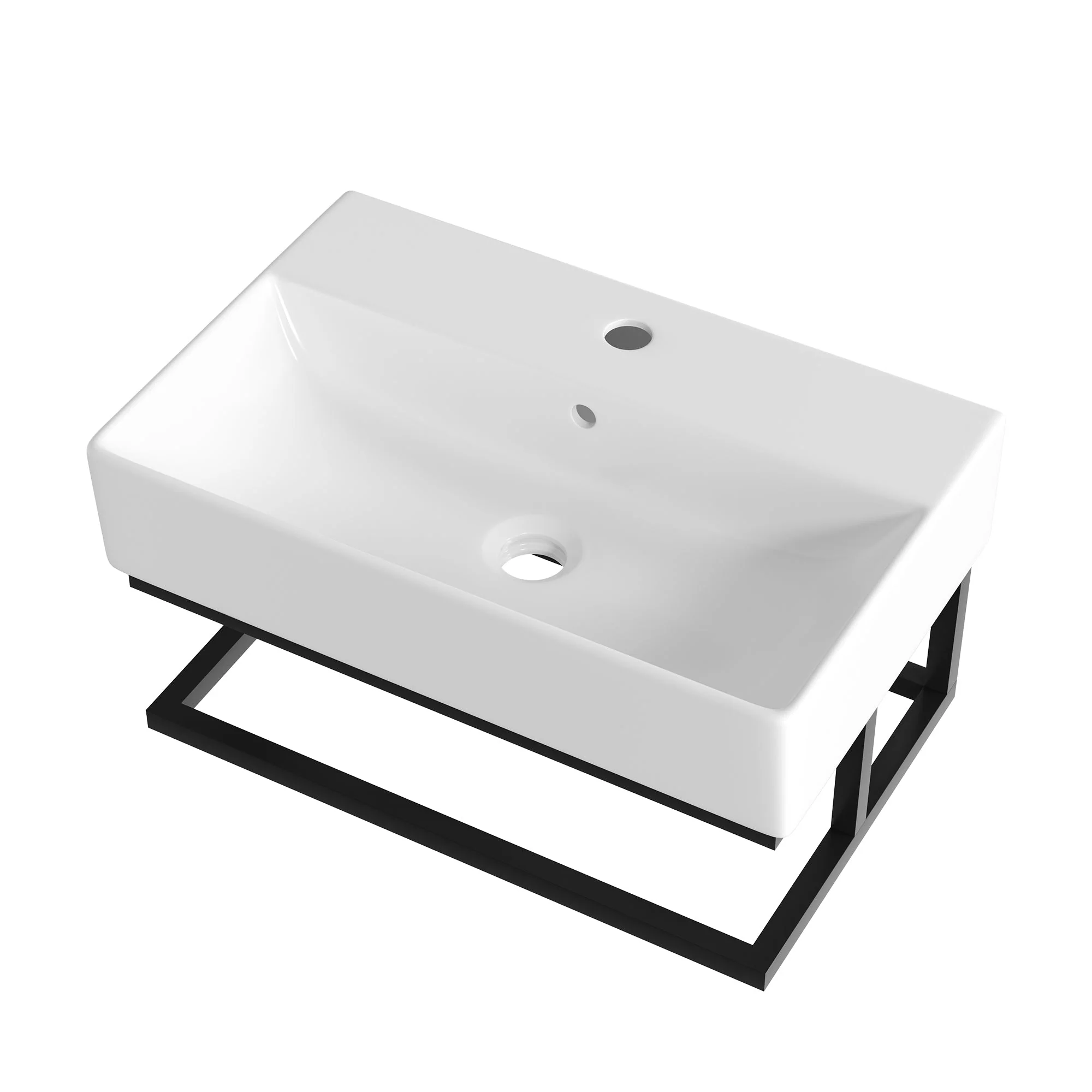 DeerValley 22"x14" Wall Mounted Bathroom Sink with Black Towel Bar, Rectangular Bathroom Sink with Overflow - Image 13