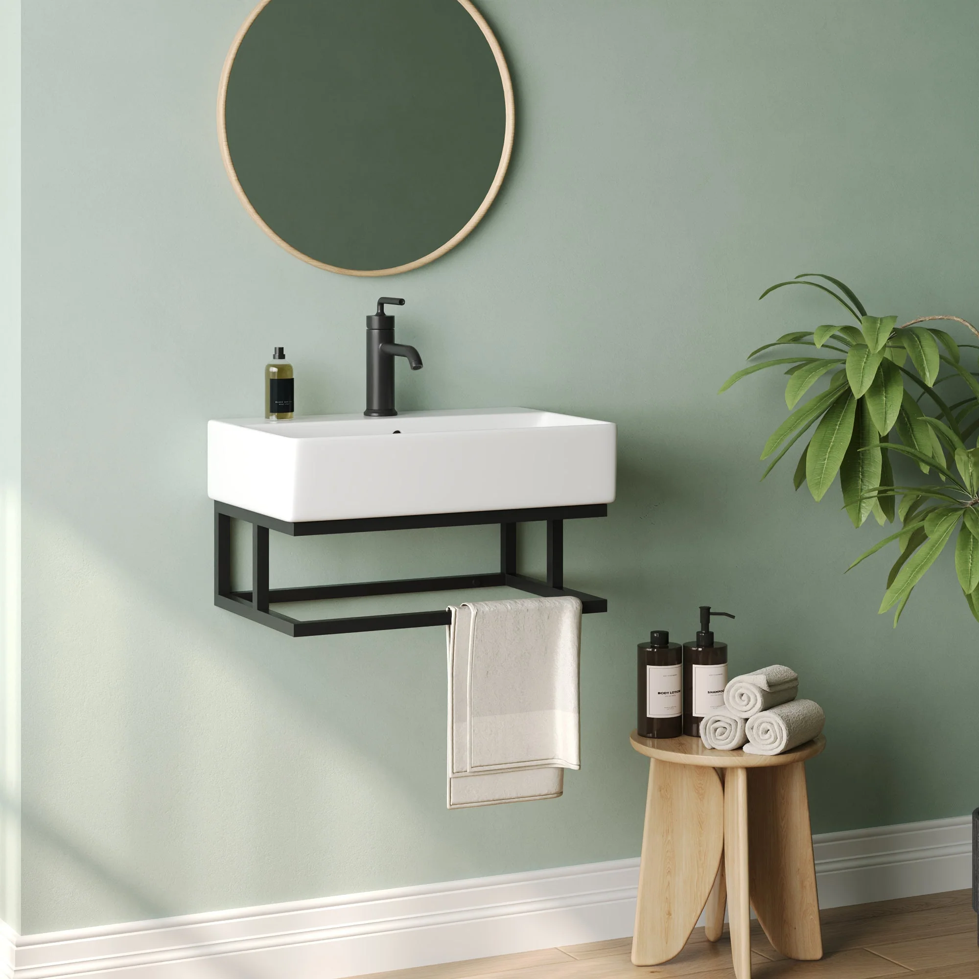 DeerValley 22"x14" Wall Mounted Bathroom Sink with Black Towel Bar, Rectangular Bathroom Sink with Overflow - Image 6