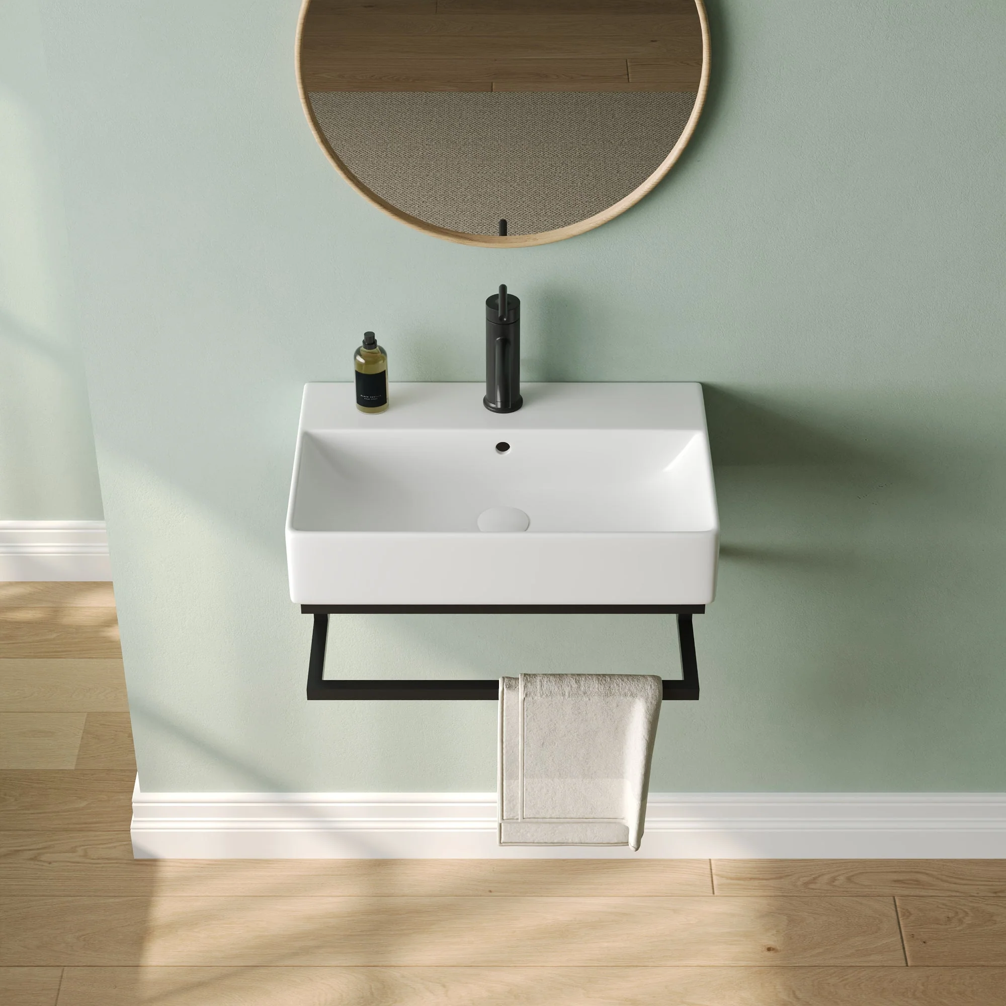 DeerValley 22"x14" Wall Mounted Bathroom Sink with Black Towel Bar, Rectangular Bathroom Sink with Overflow - Image 7