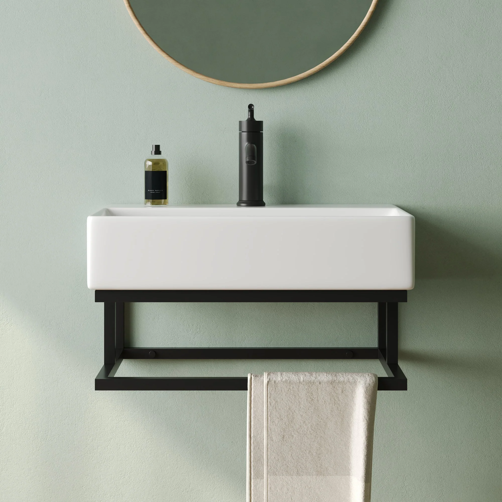 DeerValley 22"x14" Wall Mounted Bathroom Sink with Black Towel Bar, Rectangular Bathroom Sink with Overflow - Image 8